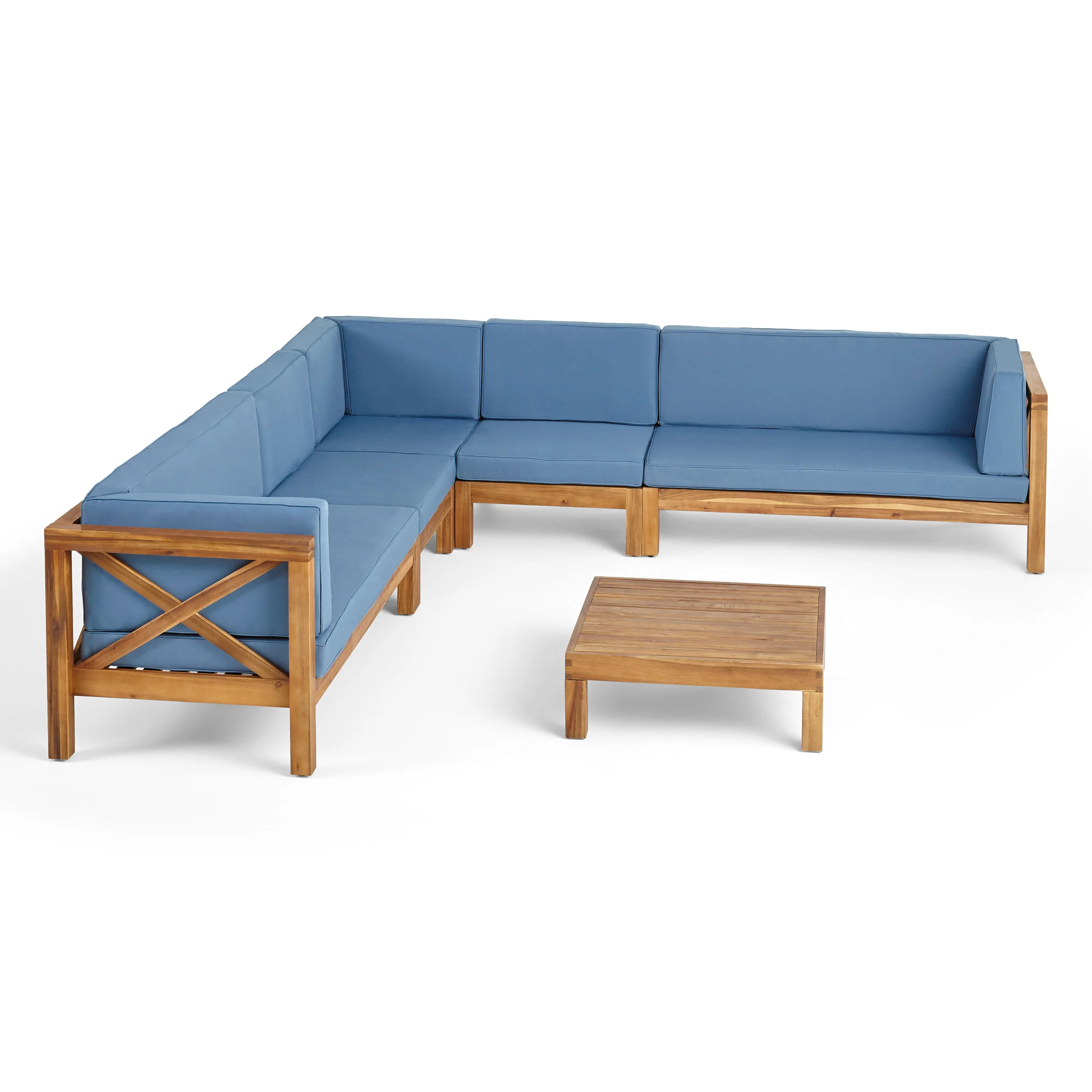 Cynthia Outdoor 7 Seater Acacia Wood Sectional Sofa Set - furnishings