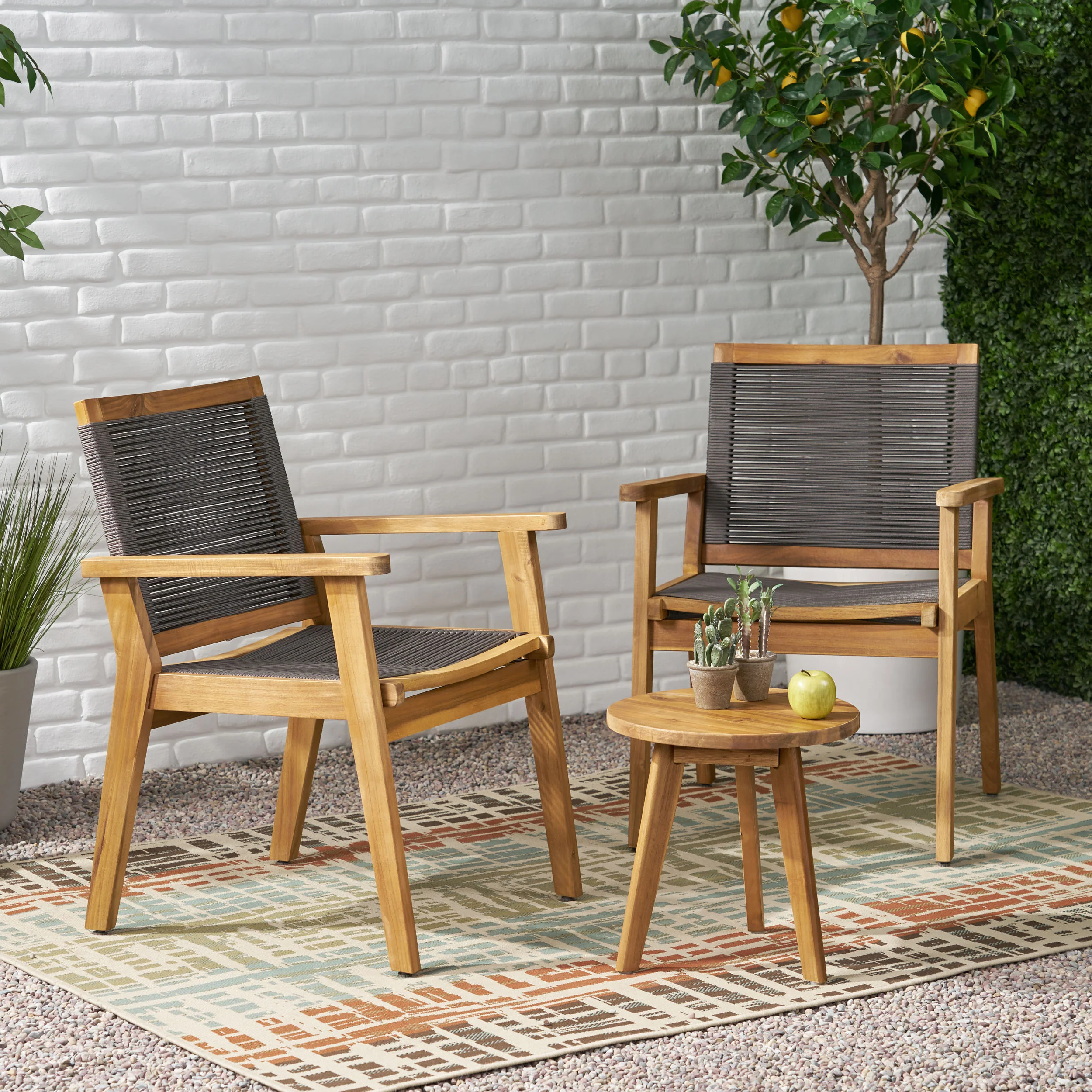 Specter Outdoor 3 Piece Acacia Wood Chat Set - furnishings