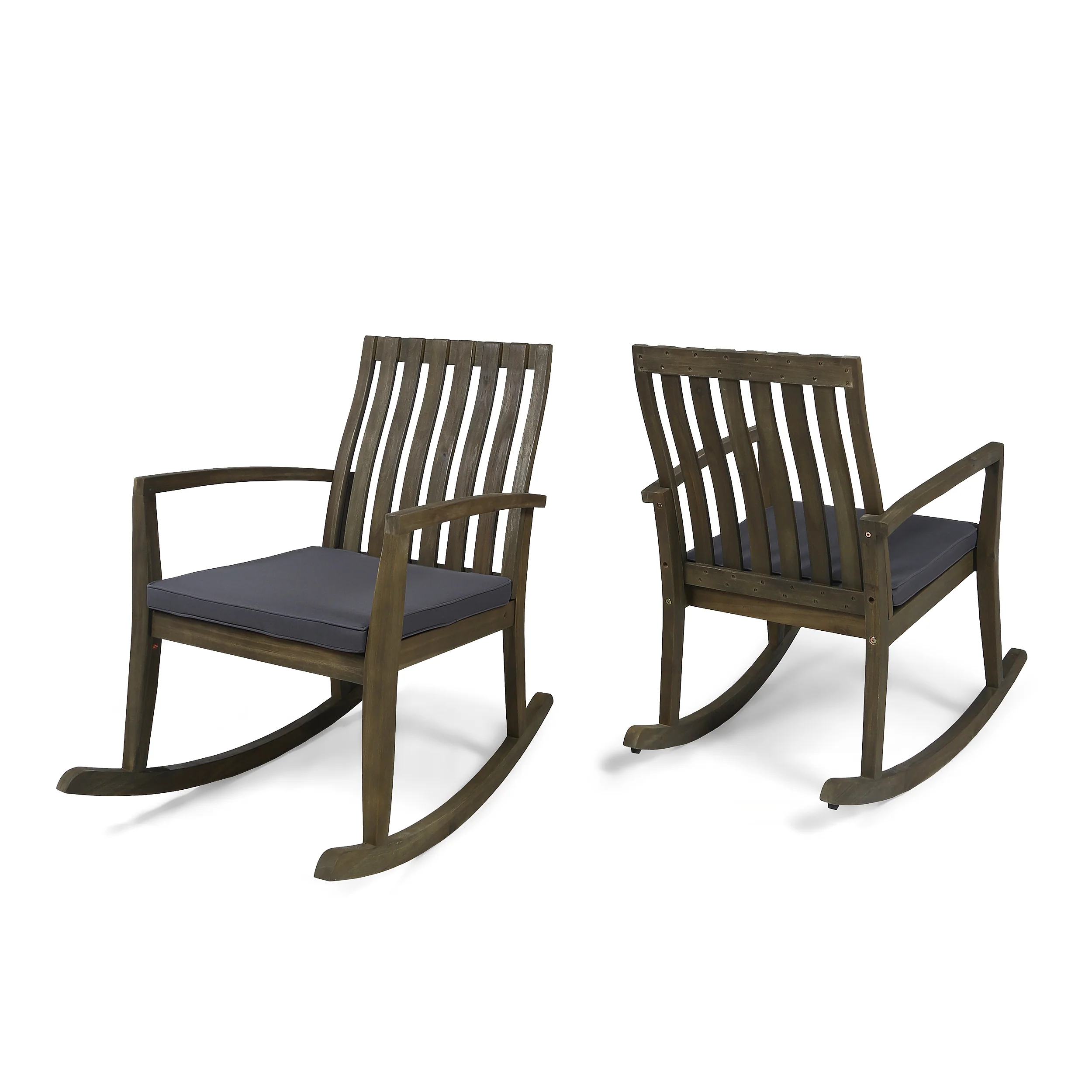 Colmena Acacia Wood Rustic Style Rocking Chair with Water Resistant Cushions - furnishings