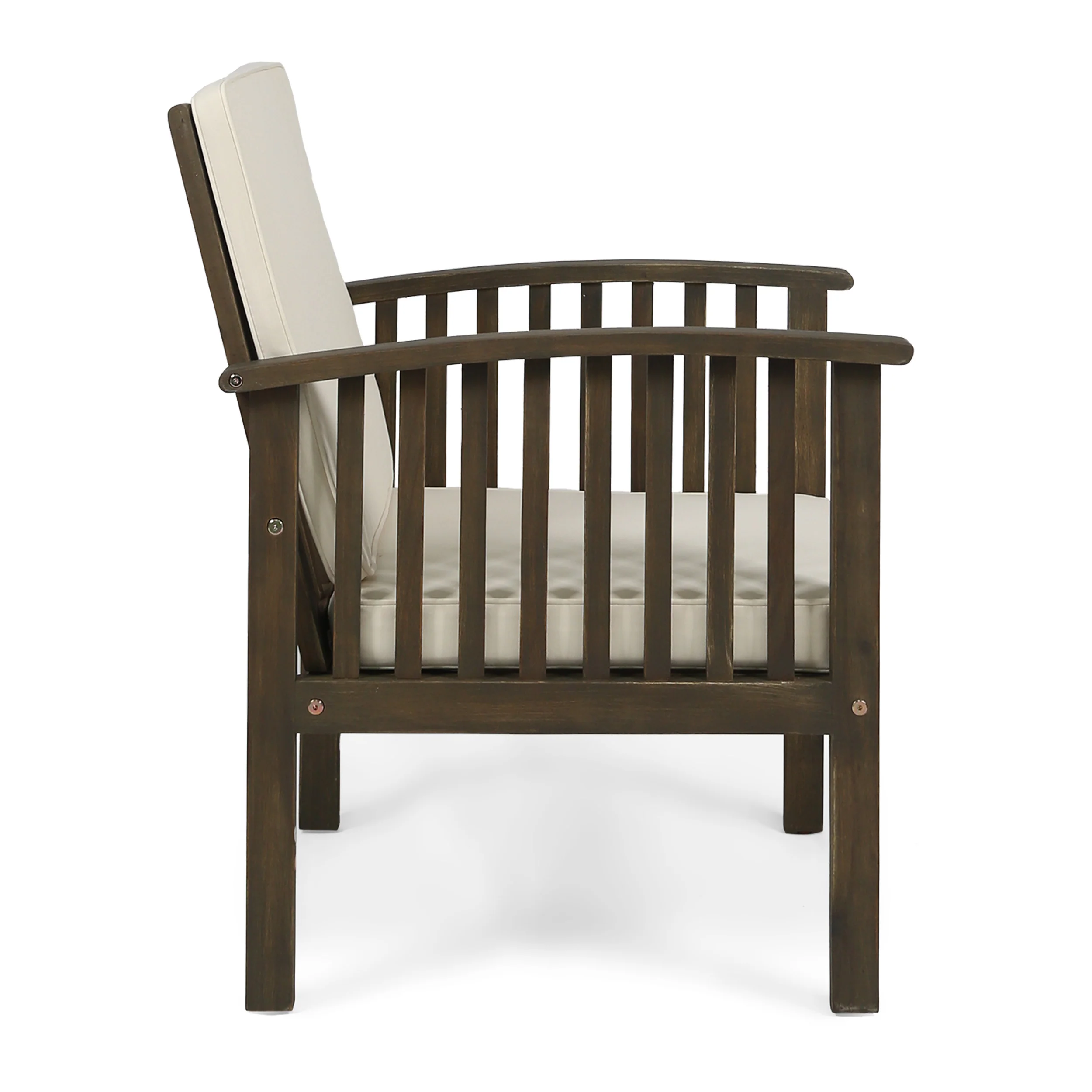 Cape Outdoor 4-Seater Acacia Wood Club Chairs with Firepit, Gray Finish and Cream and Wood Pattern - furnishings