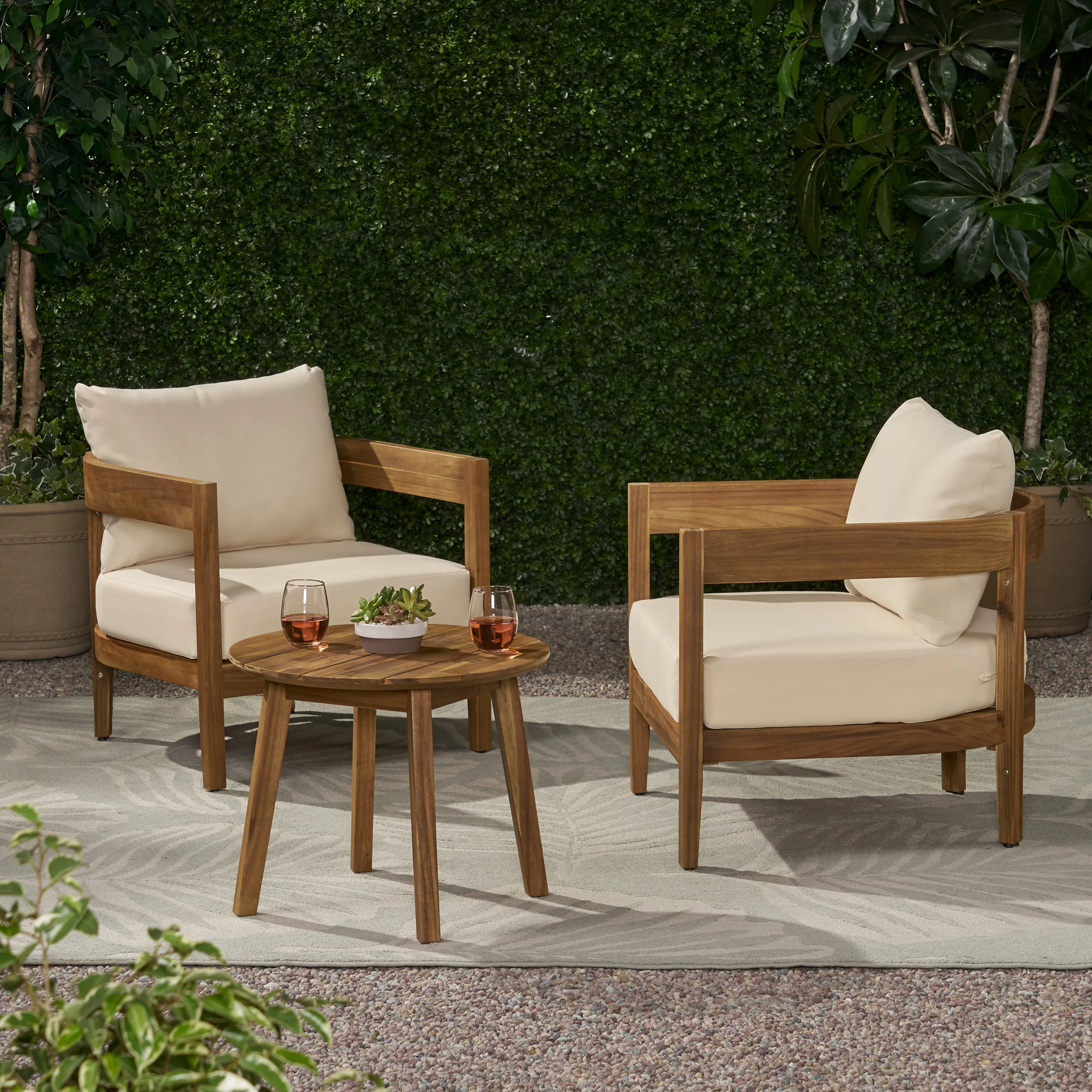 Burrough Outdoor Acacia Wood 2 Seater Chat Set with Cushions - furnishings