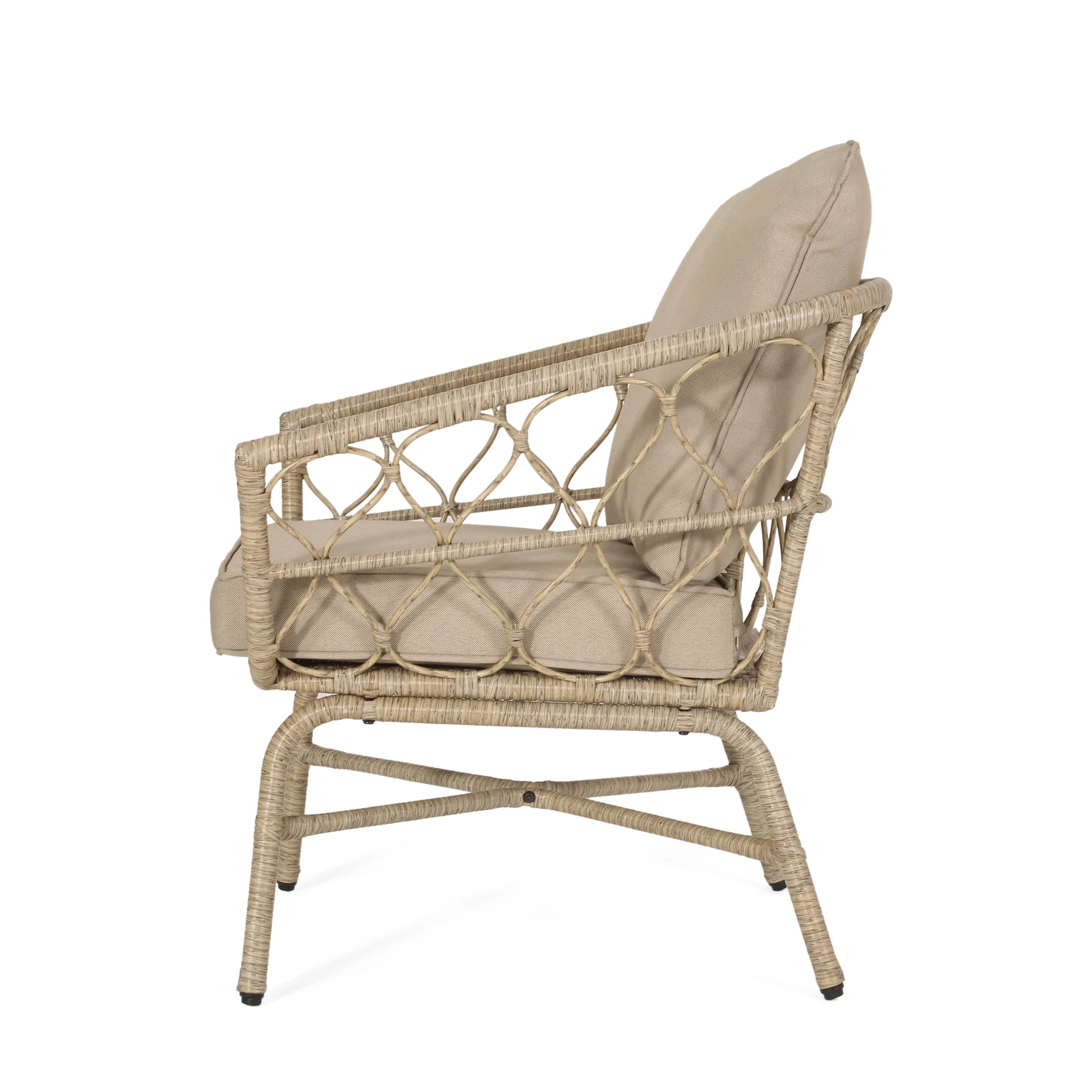 Colmar Outdoor Wicker Club Chairs with Cushions, Set of 2, Light Brown and Beige - furnishings
