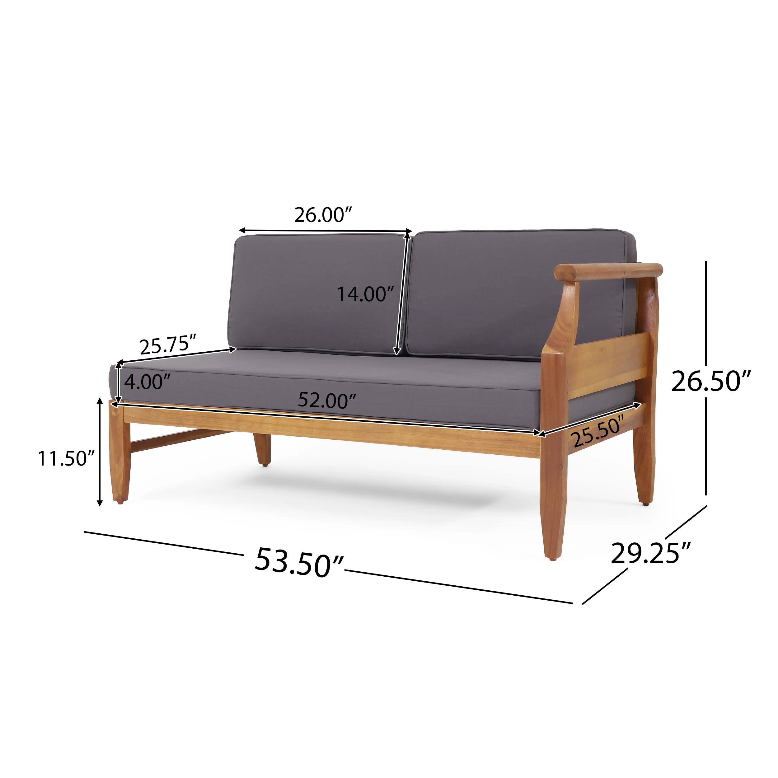 Bianca Outdoor Mid-Century Modern Acacia Wood 5 Seater Sectional Chat Set with Cushions, Teak and Dark Gray - furnishings