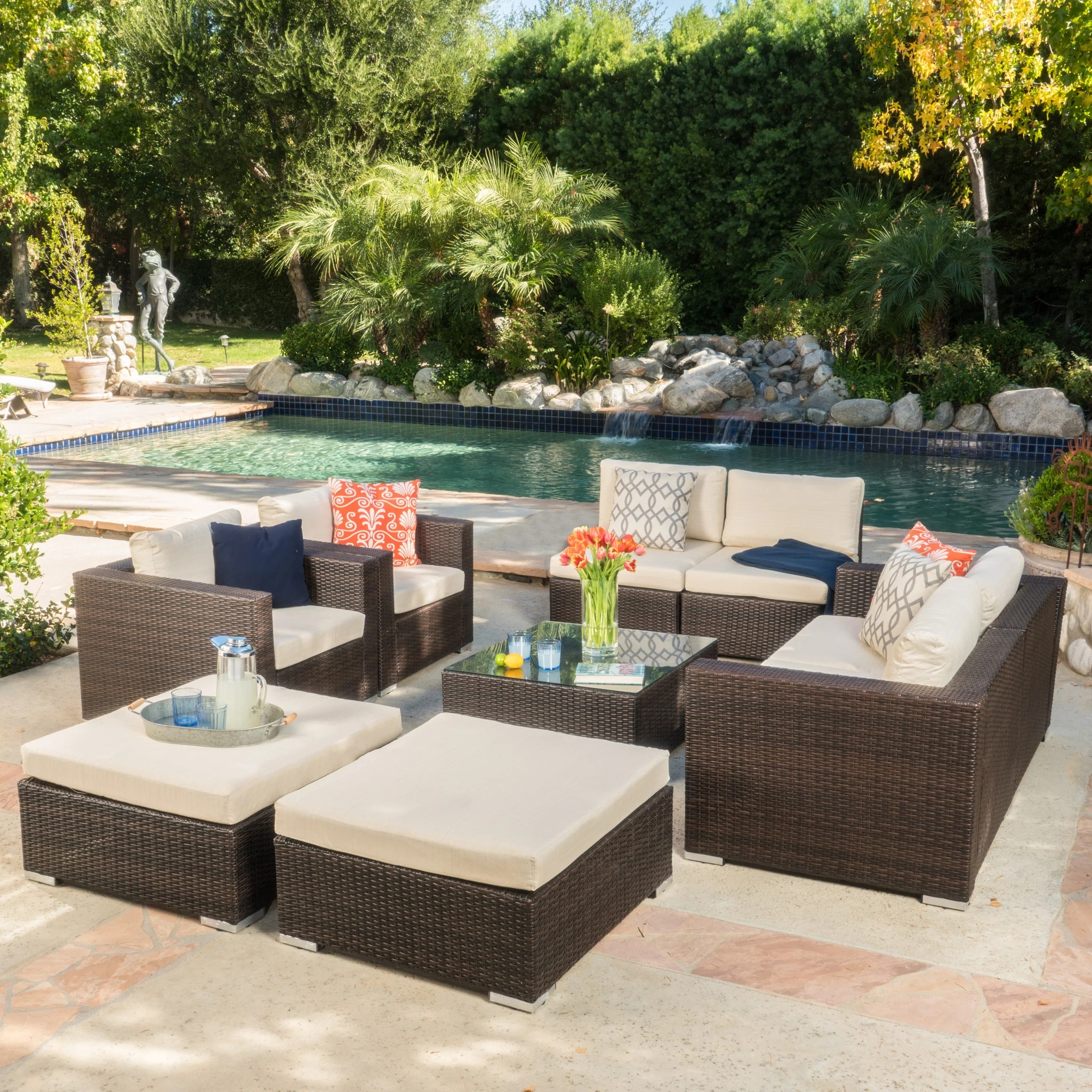 Francisco 9pc Outdoor Wicker Sectional Sofa Set w/ Cushions - furnishings