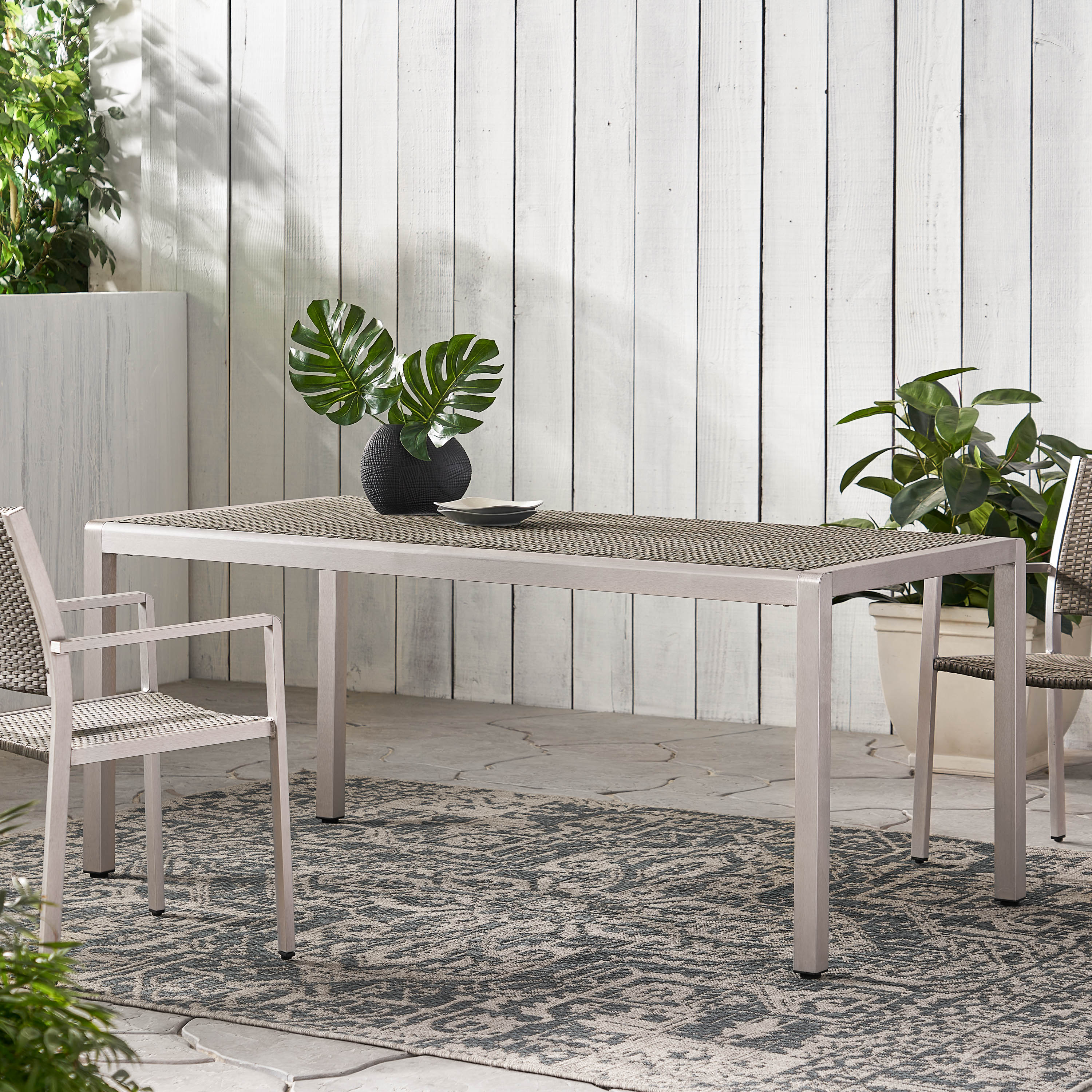 Coral Bay Outdoor Aluminum Dining Table w/ Wicker Top - furnbro