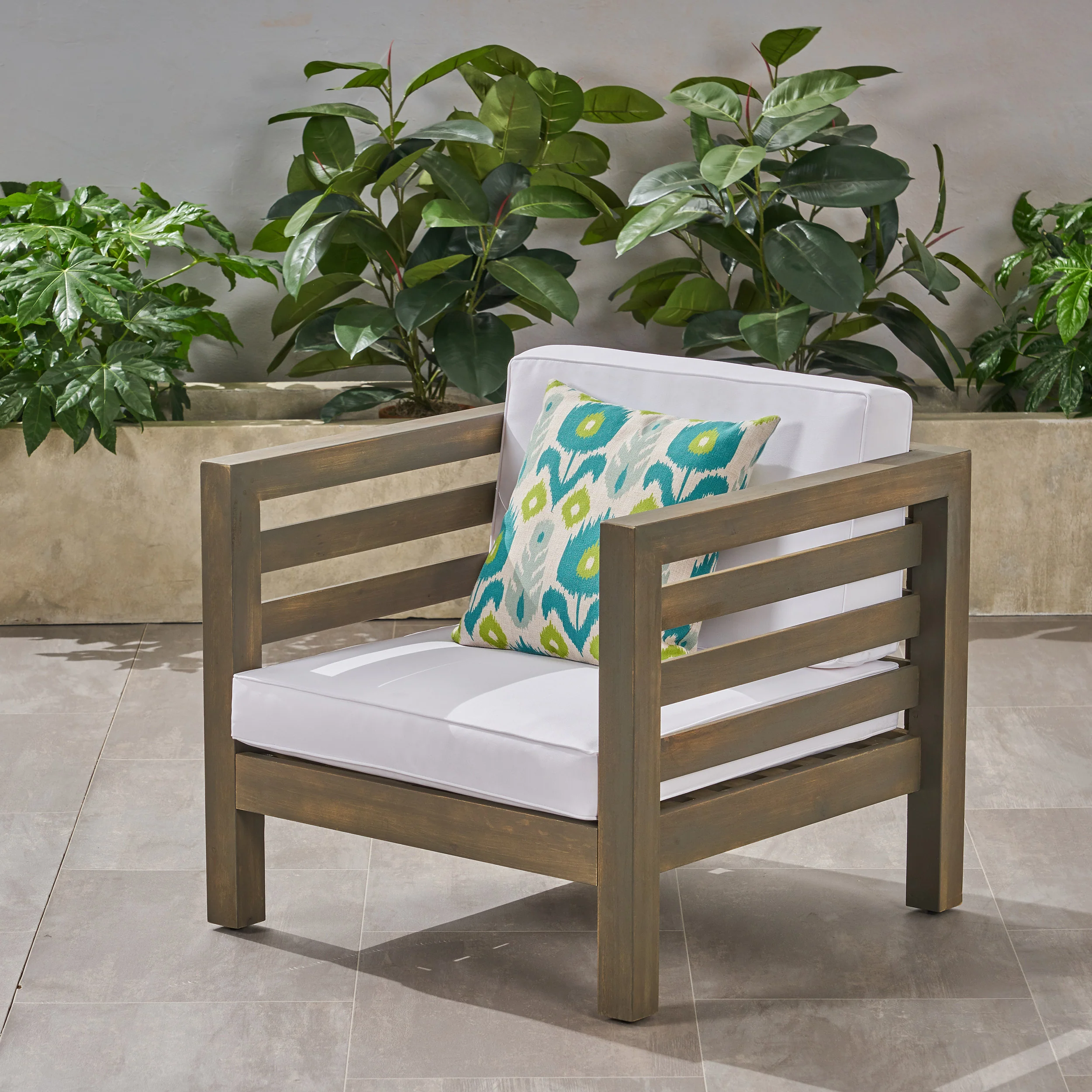 Louise Outdoor Acacia Wood Club Chair with Cushion - furnishings