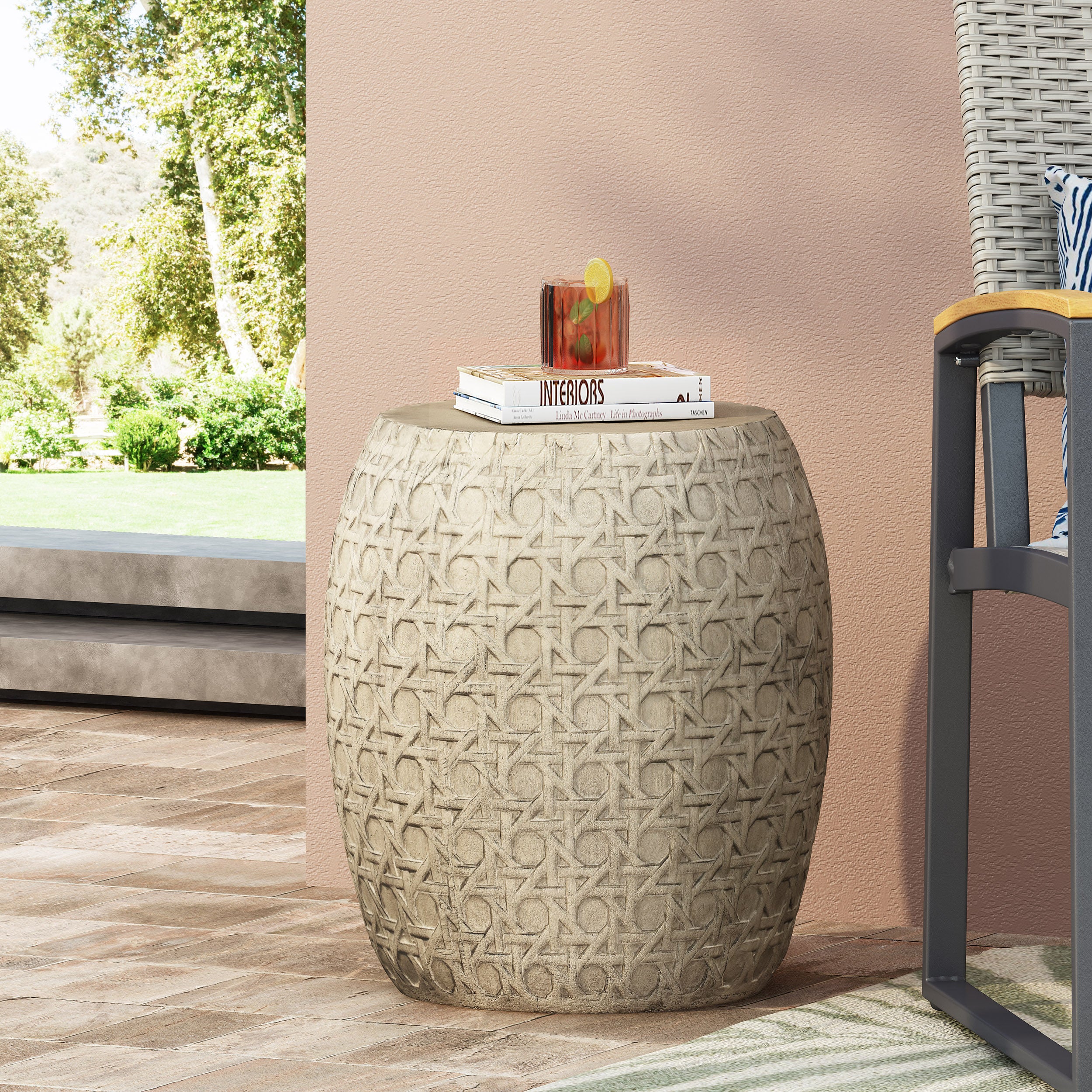 Acorn Outdoor Lightweight Concrete Side Table, Antique Yellow - furnishings