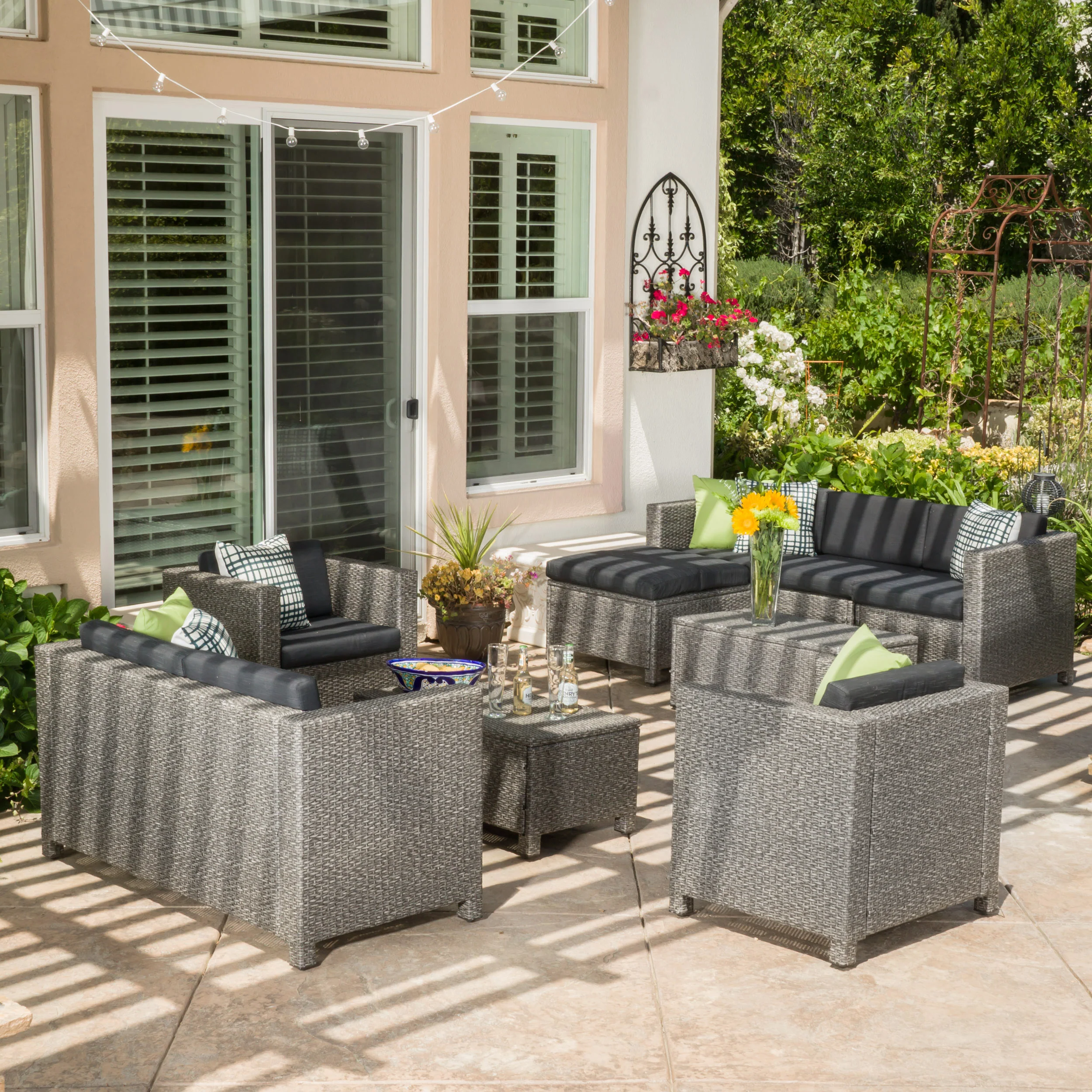 Budva 9pc Outdoor Wicker Sectional Sofa Set w/ Cushions - furnishings