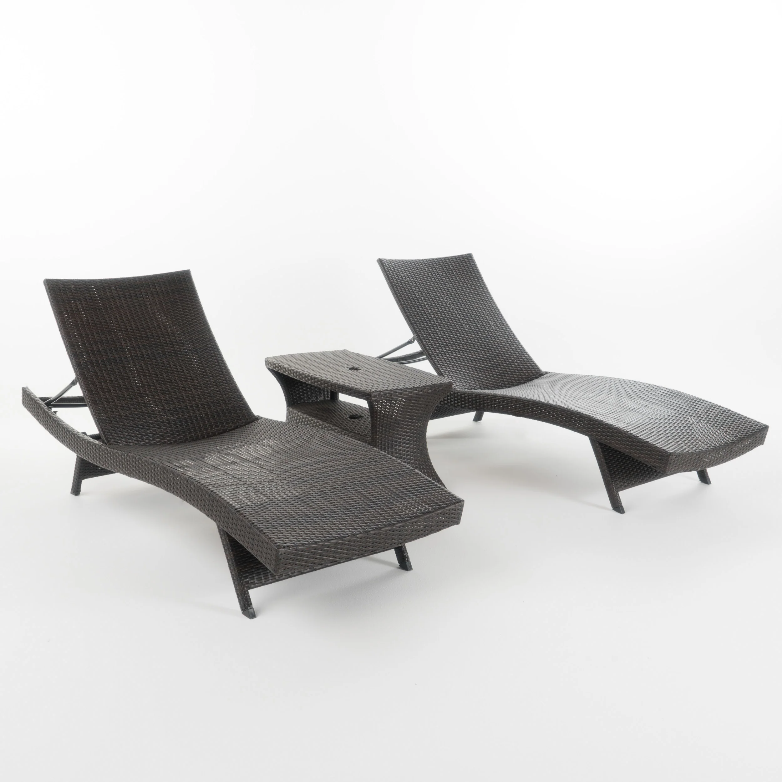Lakeport Outdoor 3 Piece Mutlibrown Wicker Chaise Lounge Set with Table - furnishings
