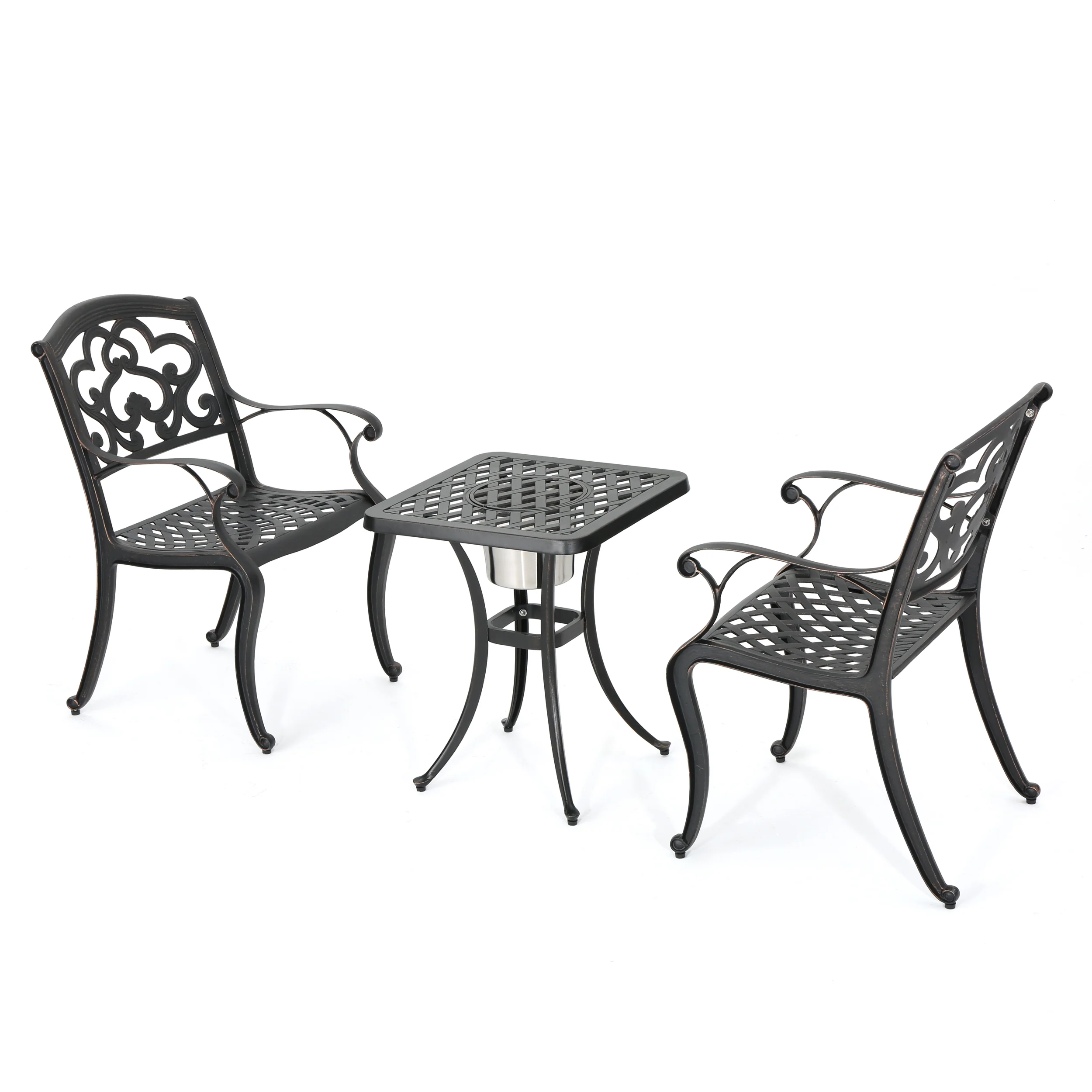 Ariel Outdoor 3 Piece Patina Copper Finish Cast Aluminum Bistro Set - furnishings