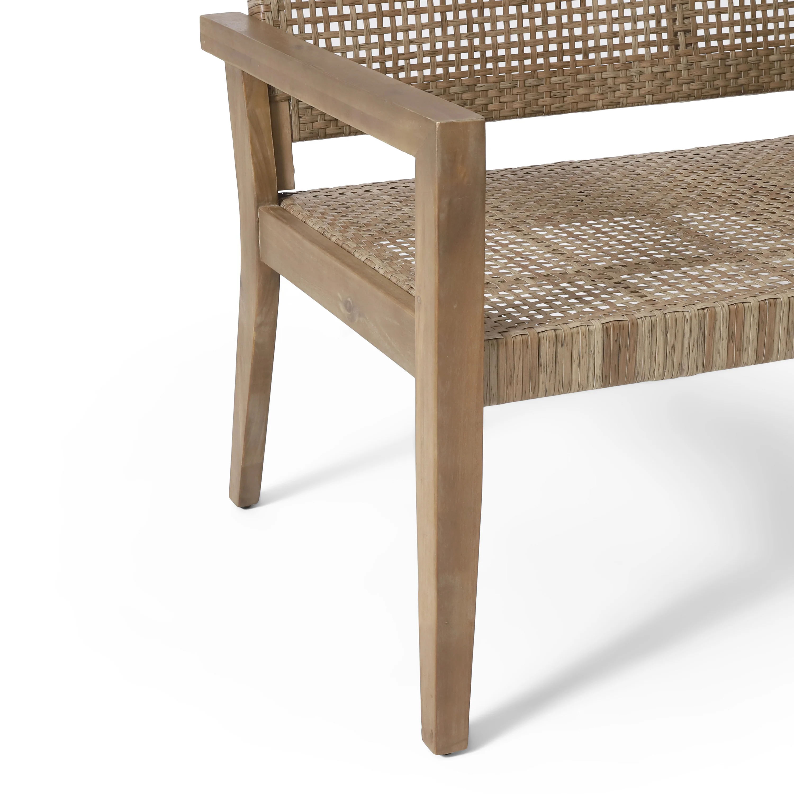 Elmcrest Outdoor Wicker and Acacia Wood 4 Seater Chat Set, Light Multibrown and Light Brown - furnishings