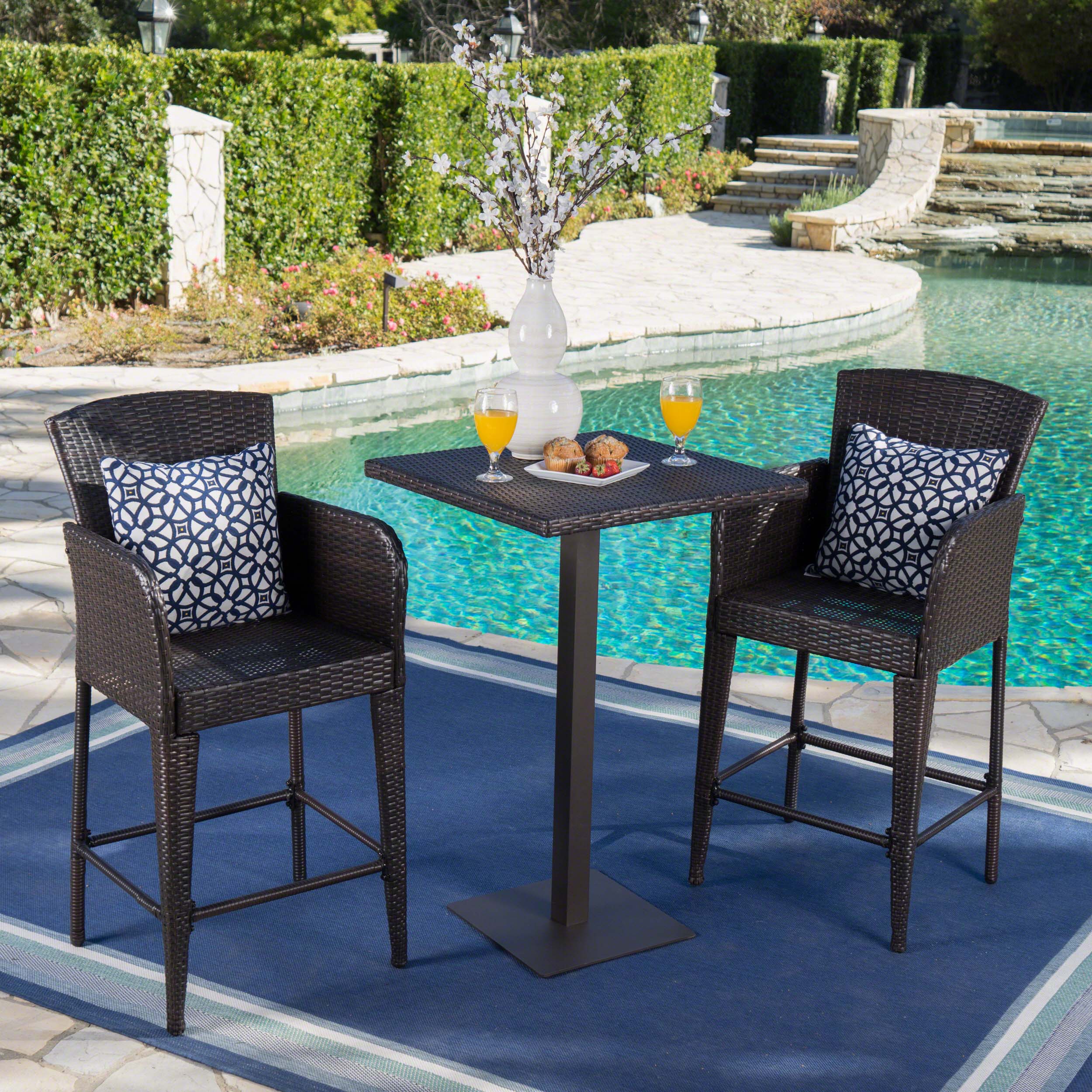 Lester Outdoor 3 Piece Square Multi-brown Wicker Bar Set - furnishings