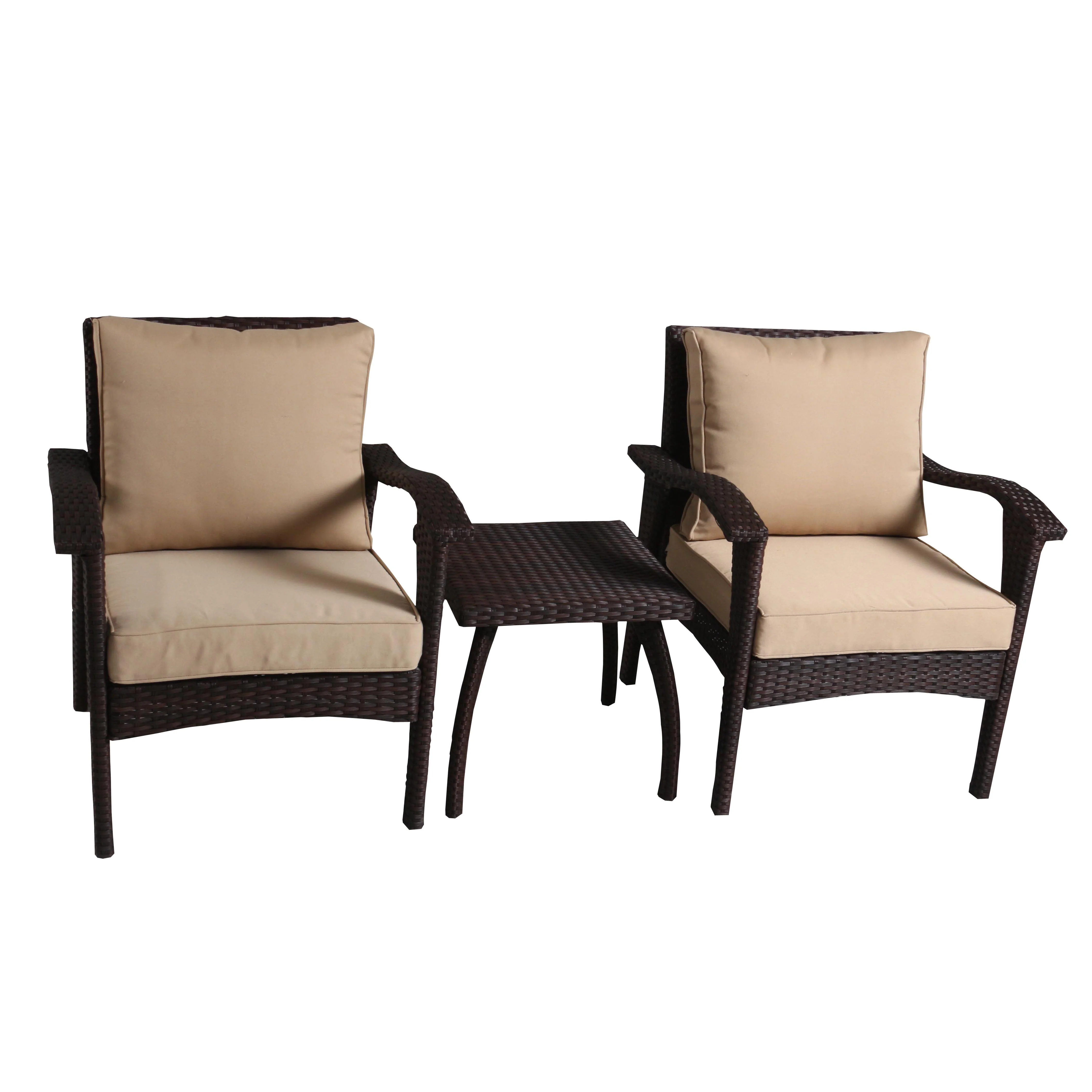 Maui Outdoor 3-piece Brown Wicker Chat Set with Cushions - furnishings