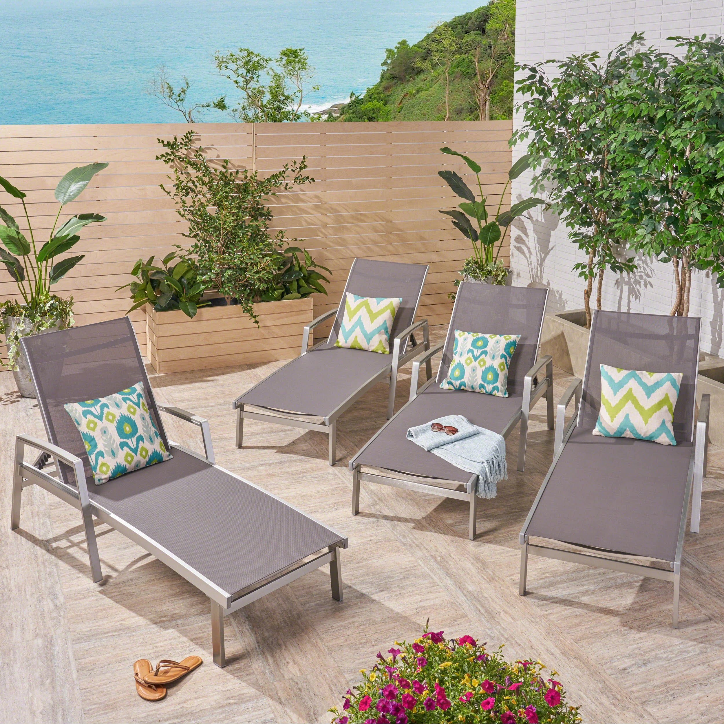 Joy Outdoor Mesh and Aluminum Chaise Lounge - furnishings