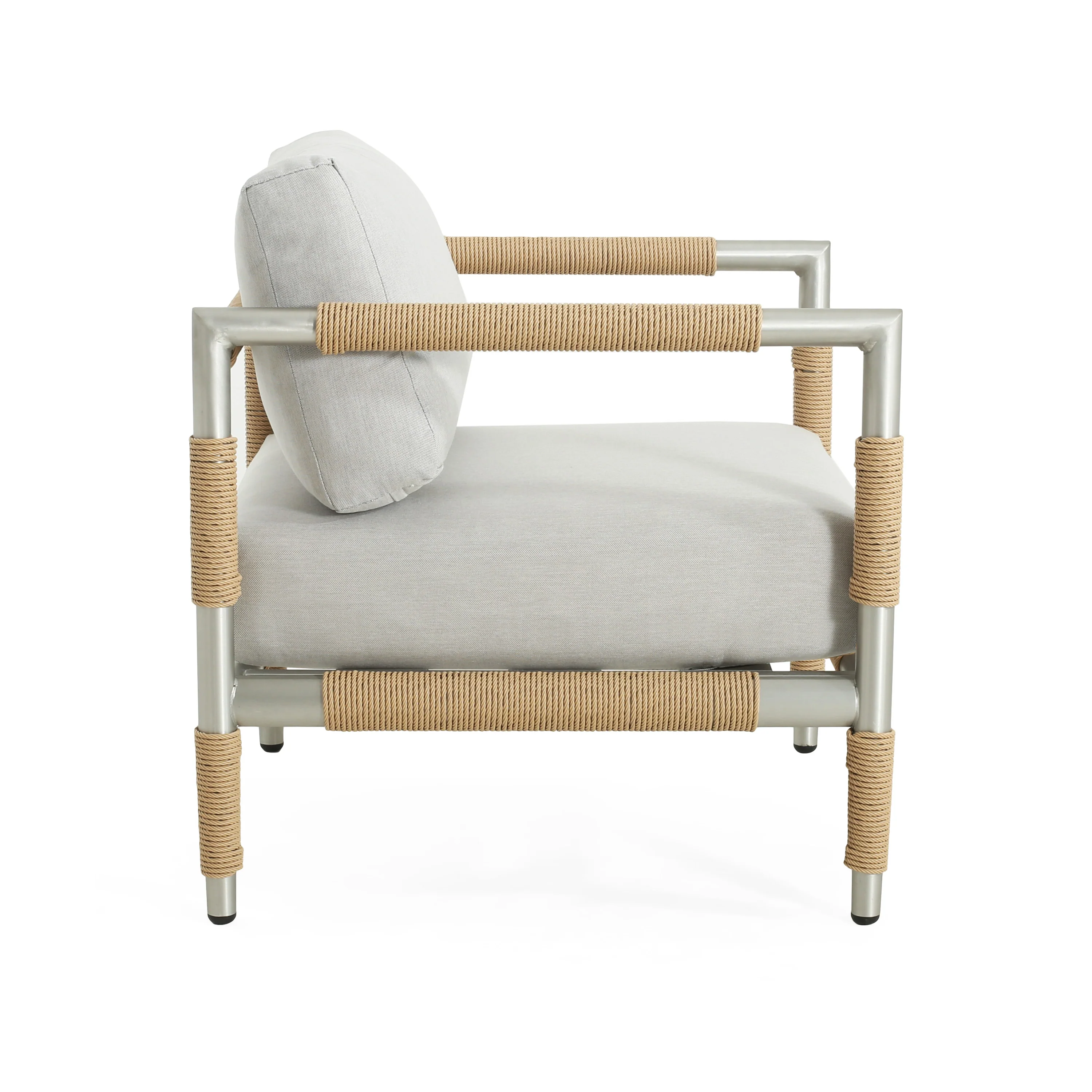Eamon Outdoor Upholstered Thick Cushioned Arm Chair with Rattan Accents, Light Grey - furnishings