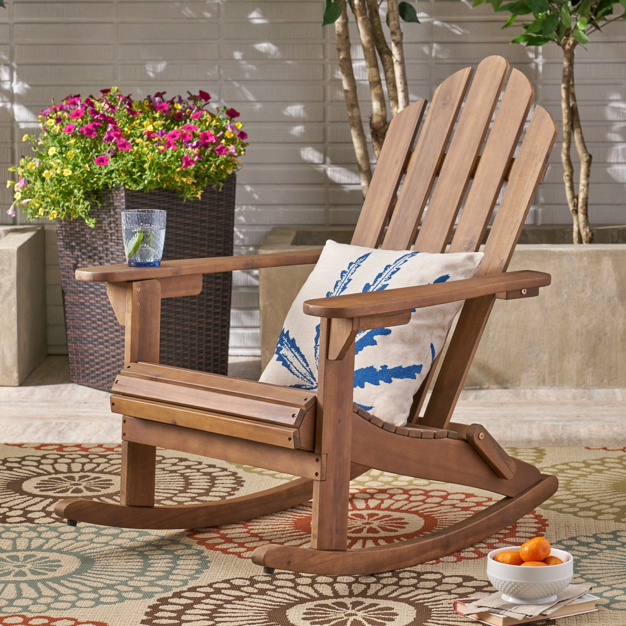 Cara Outdoor Adirondack Acacia Wood Rocking Chair - furnishings