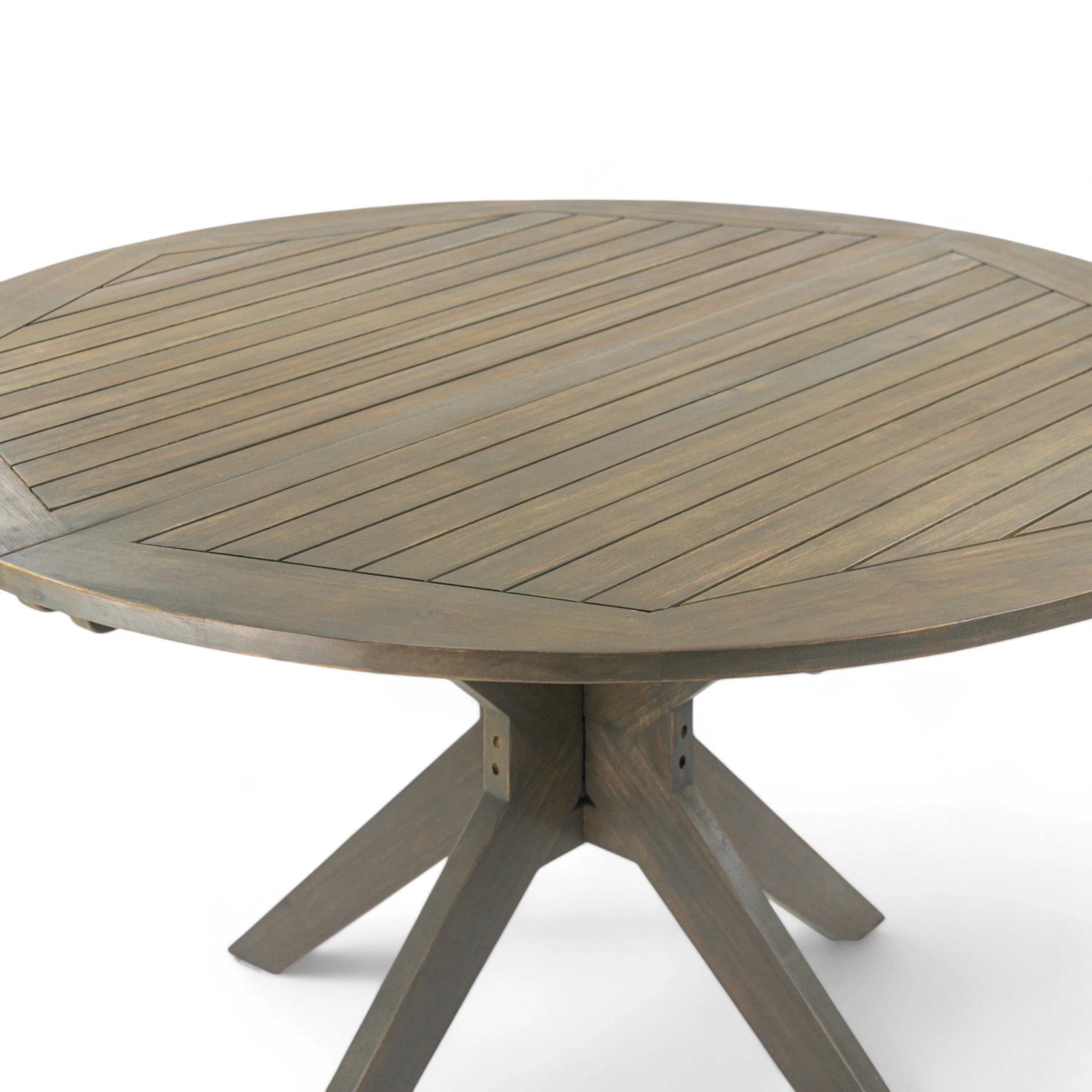 Stanford Outdoor Round Acacia Wood Dining Table with X Base, Gray - furnishings