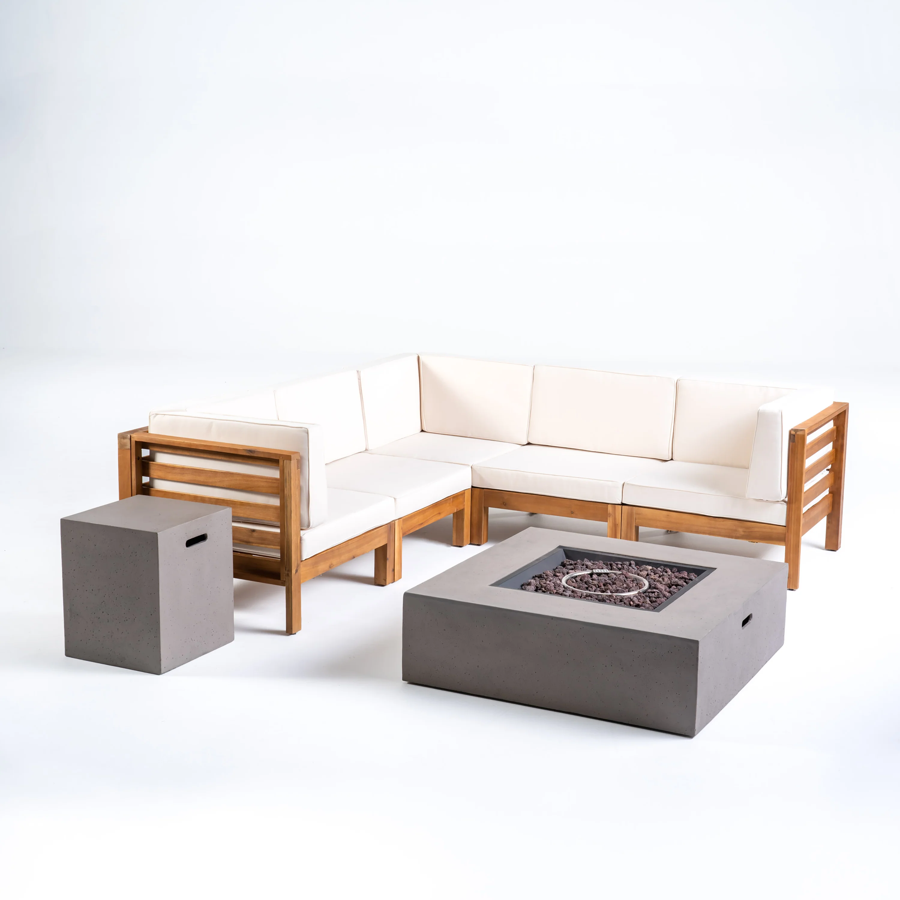 Ravello Outdoor V-Shaped Sectional Sofa Set with Fire Pit - furnishings