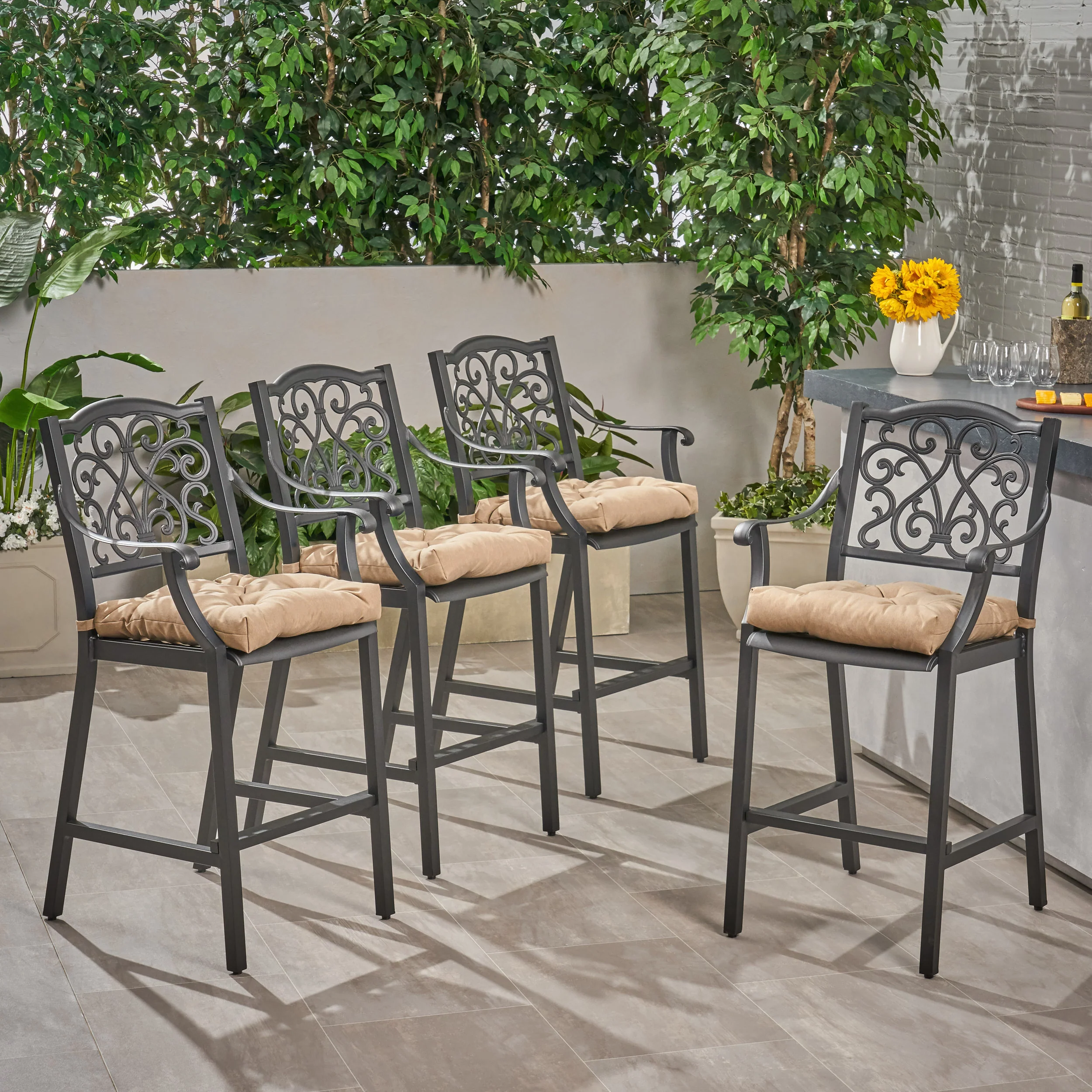 Prescott Outdoor Barstool with Cushion (Set of 4) - furnishings