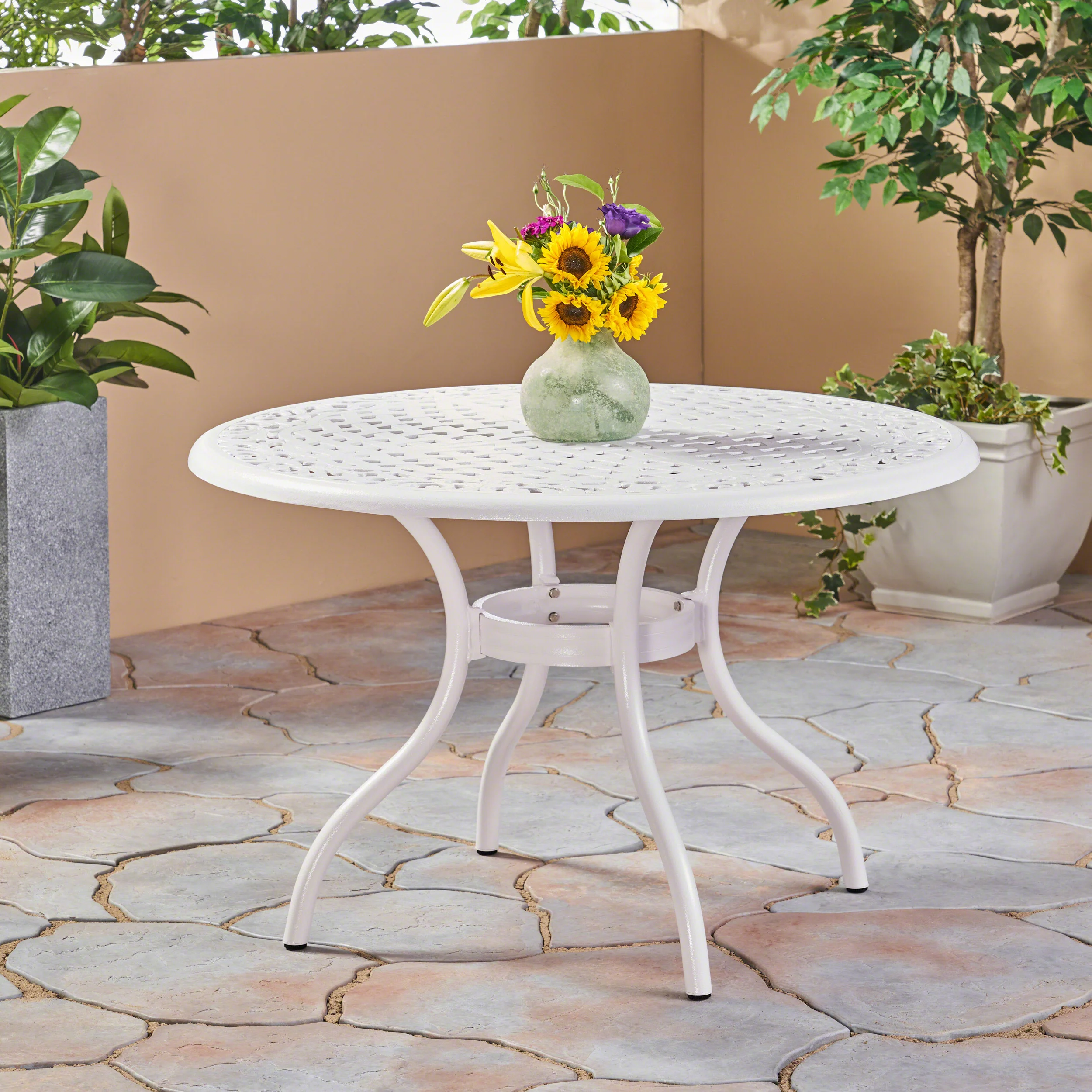 Simon Outdoor Aluminum Round Dining Table, White - furnishings