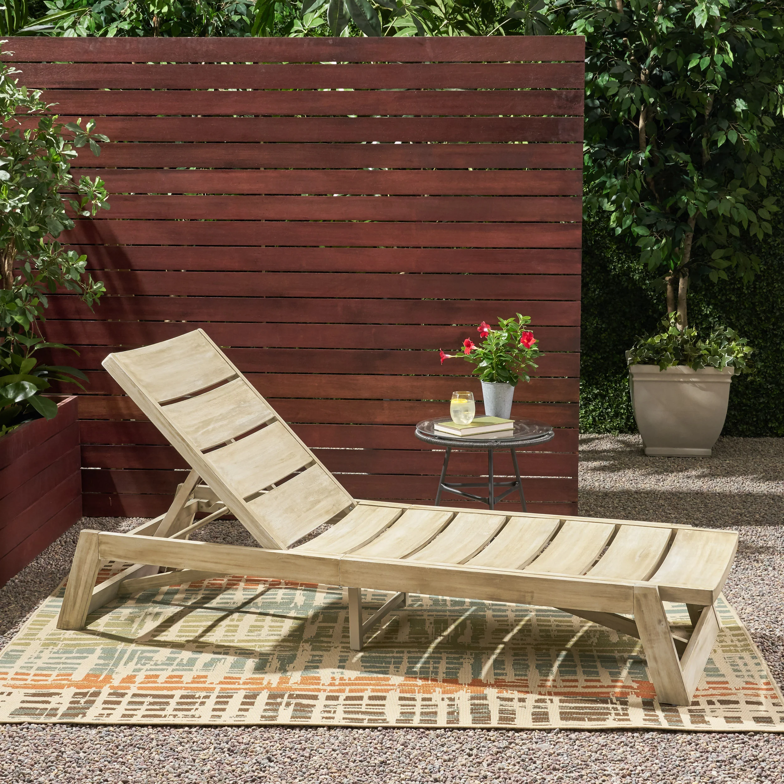 Lillian Outdoor Wood and Iron Chaise Lounge - furnishings