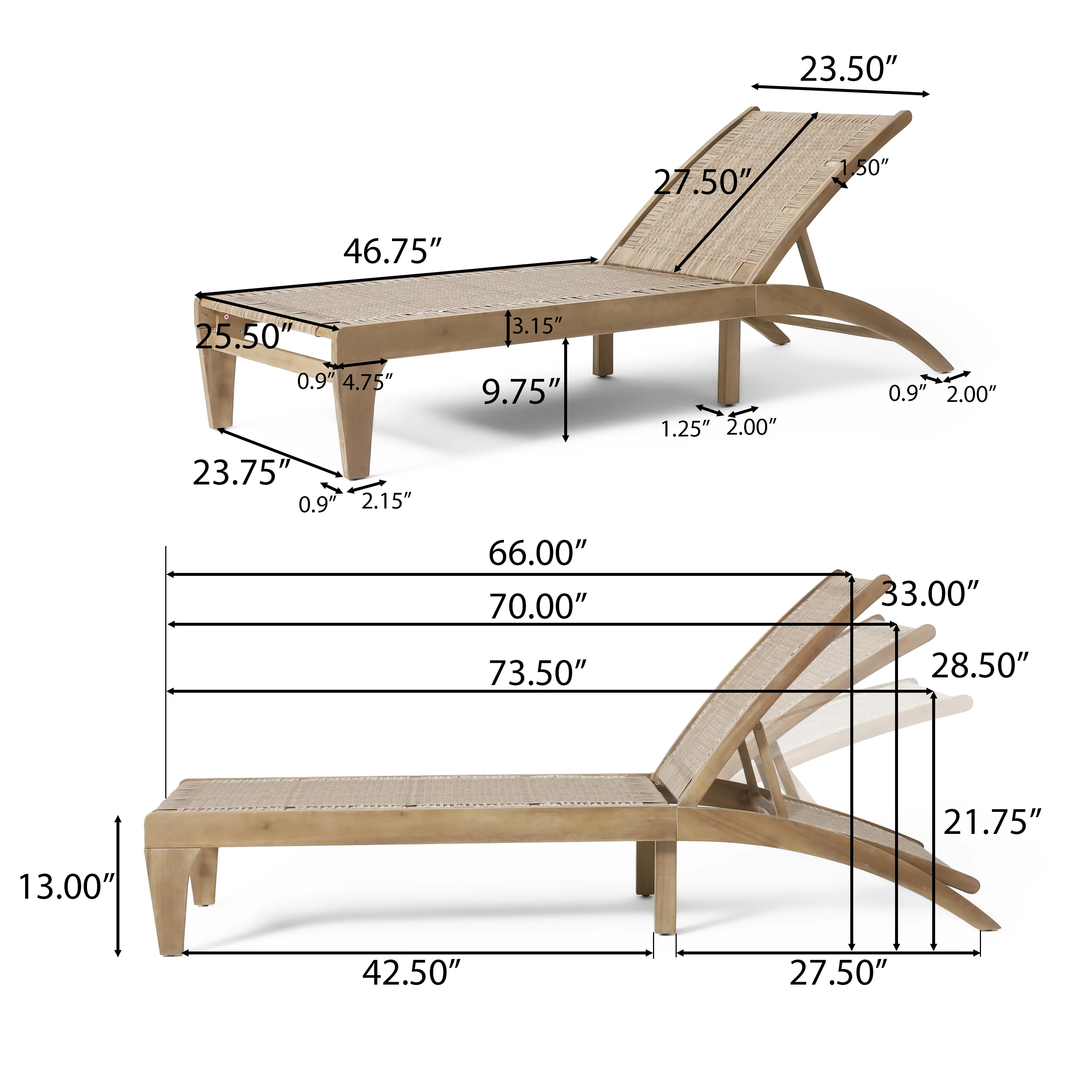 Stetson Outdoor Acacia Wood and Flat Wicker Chaise Lounge - furnishings