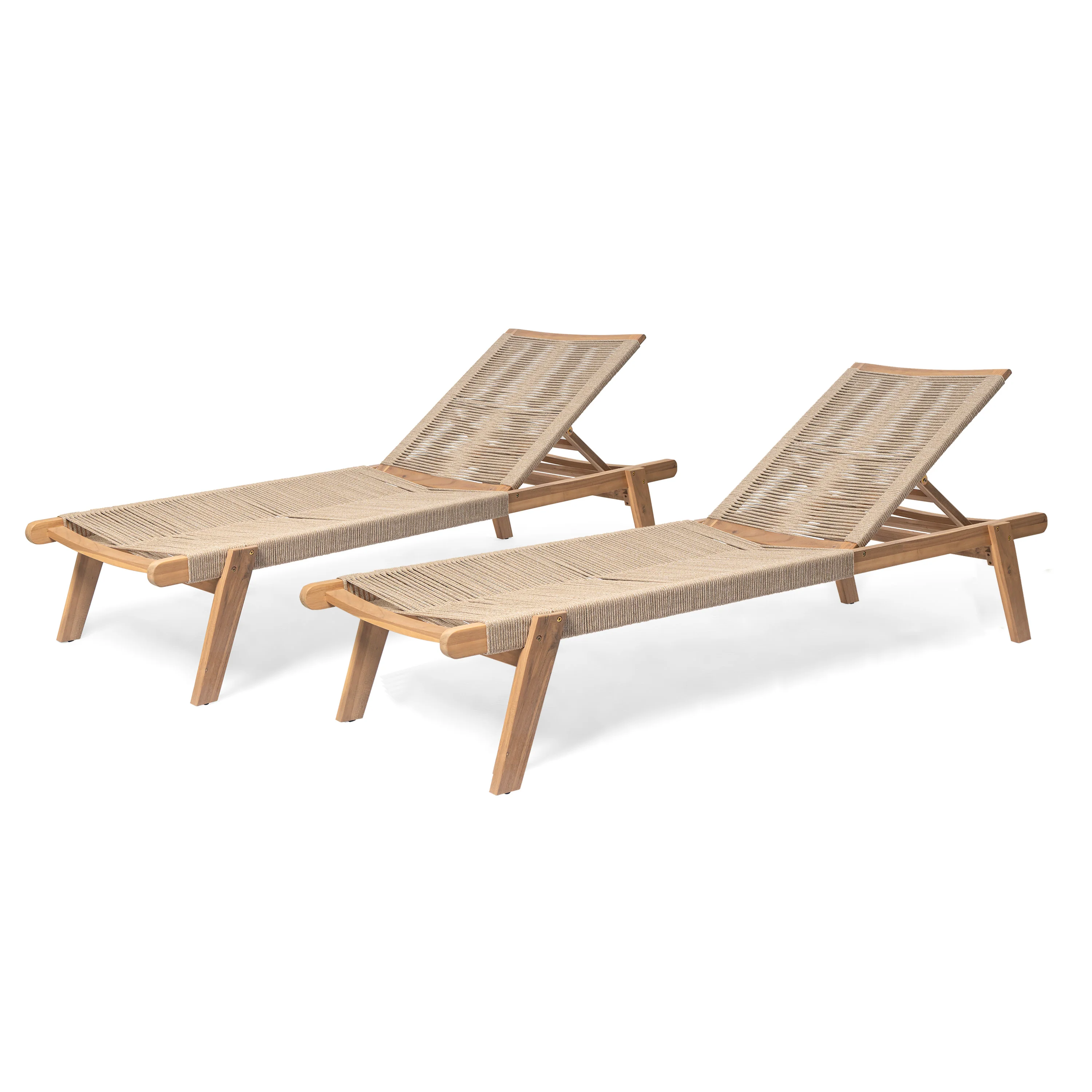 Catalia Outdoor Patio Braided Rope Acacia Wood Rope Chaise Lounge - furnishings