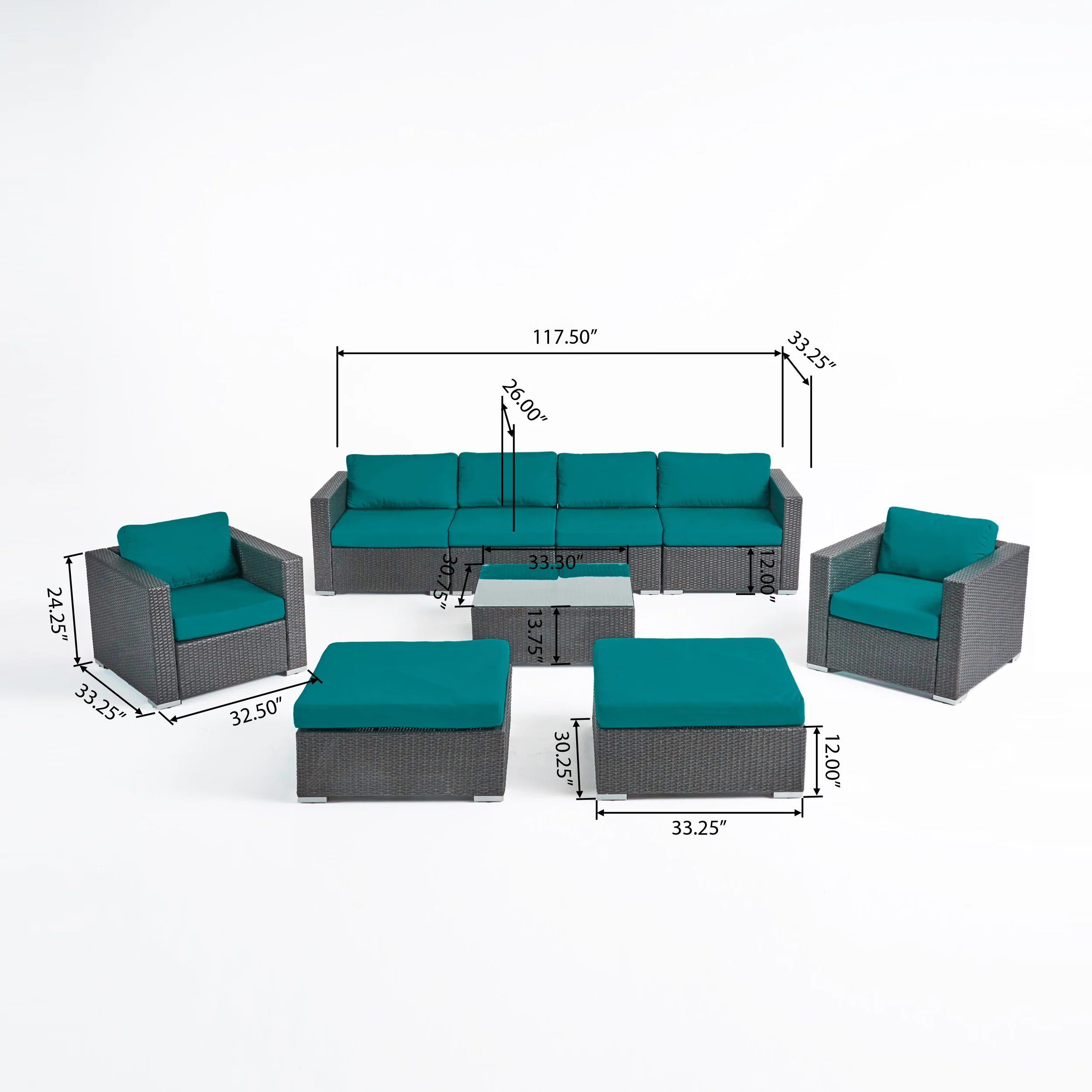 Kyra Outdoor 6 Seater Wicker Modular Sectional Sofa Set with Sunbrella Cushions - furnishings