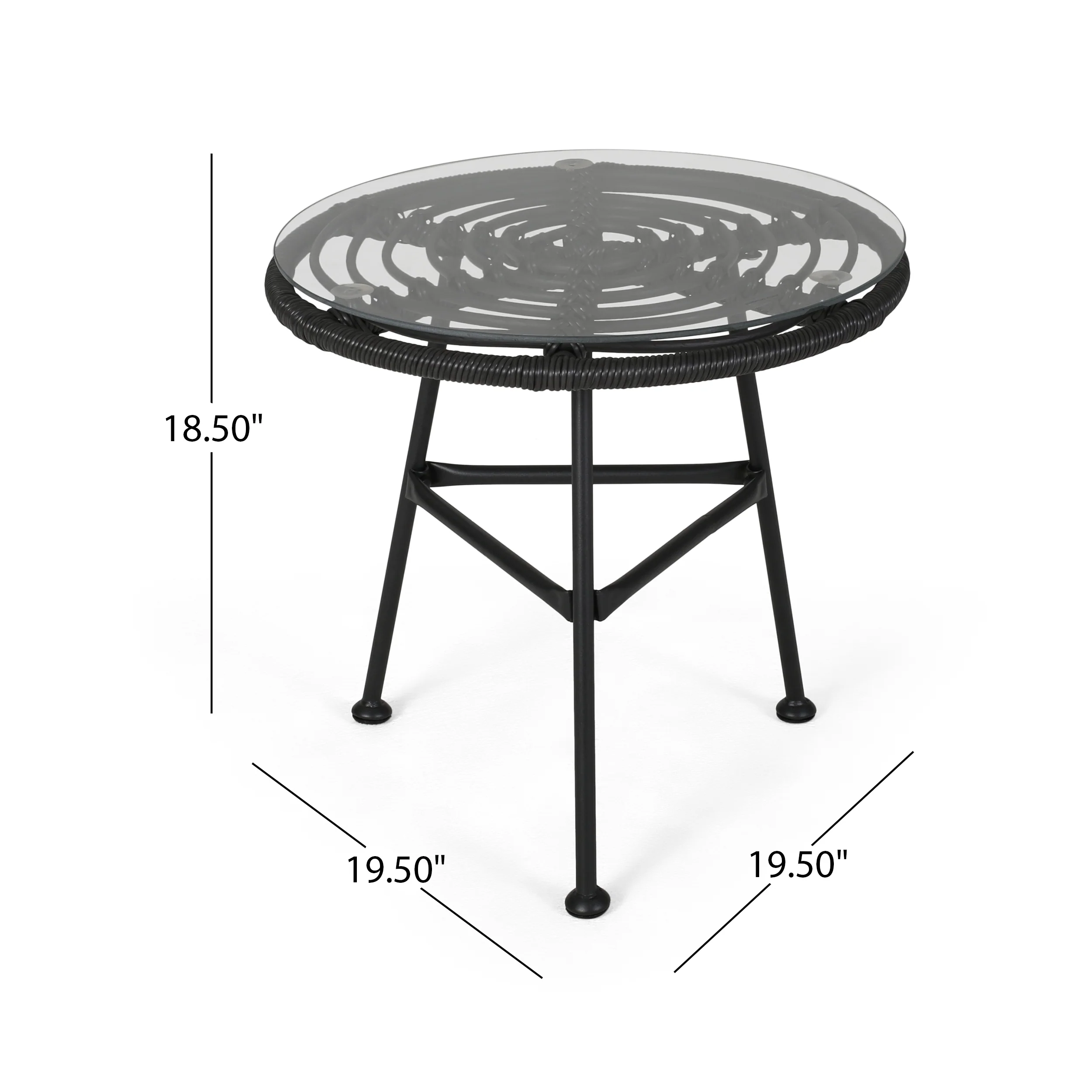 Rodney Outdoor Woven Faux Rattan Side Table with Glass Top - furnishings