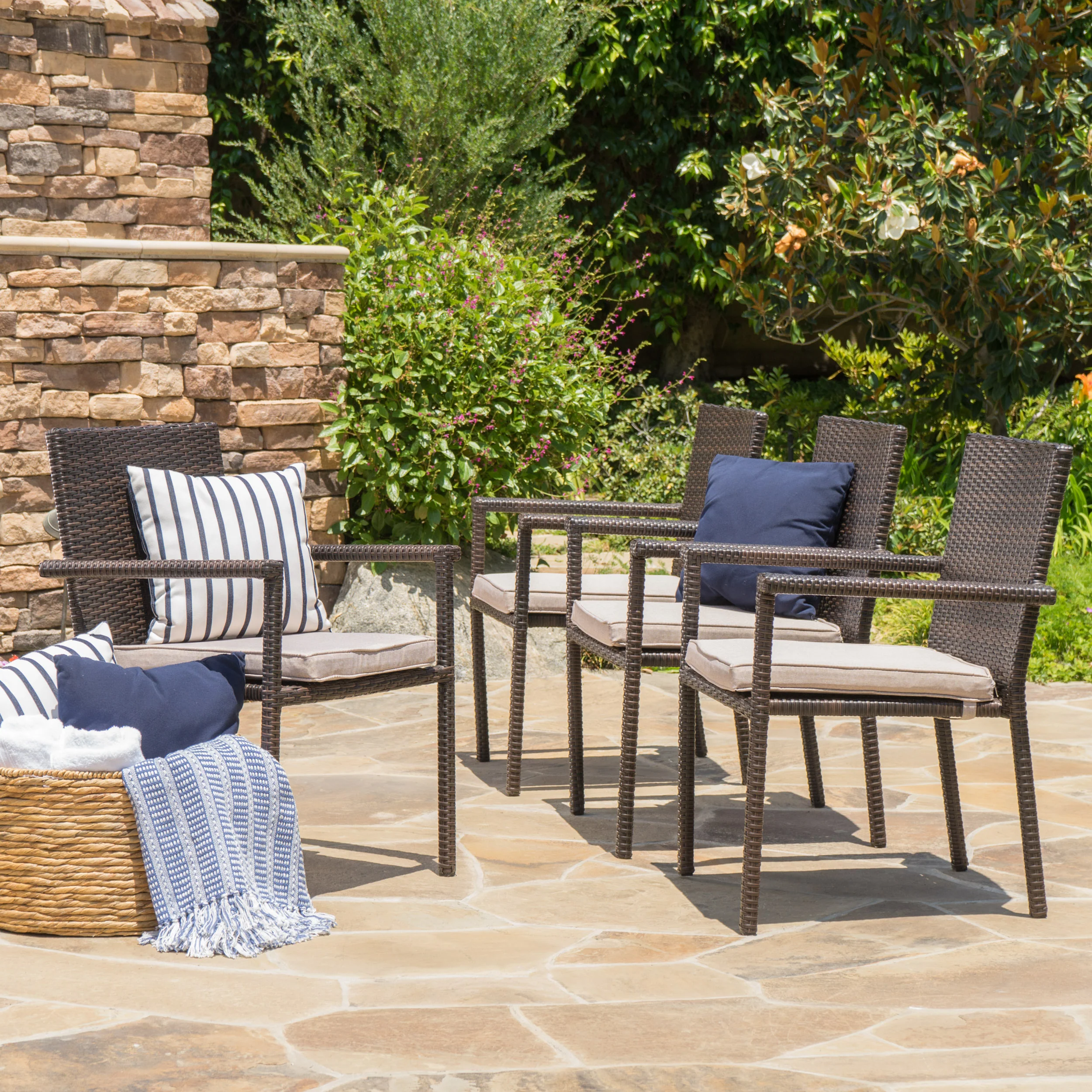 San Tropez Outdoor Dining Chairs with Water Resistant Cushions (Set of 4) - furnishings