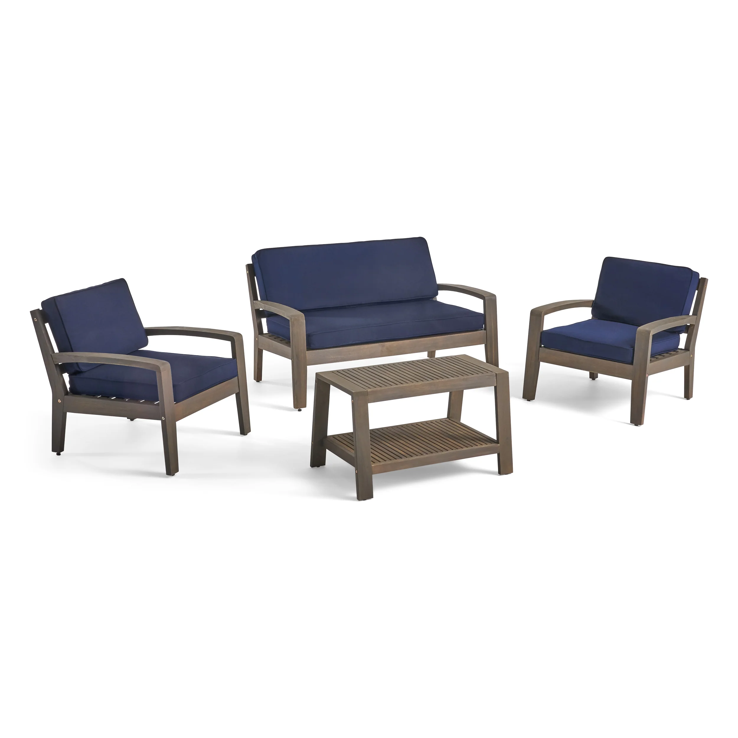 Parma Patio Acacia Wood 4-Seater Conversation Set with Coffee Table and Sunbrella Cushions - furnishings
