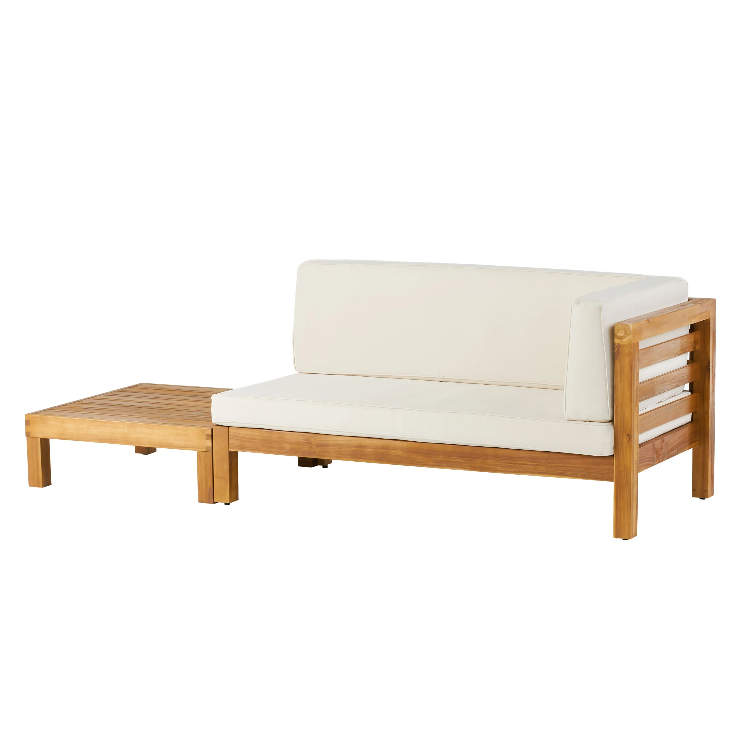 Cascada Outdoor Acacia Wood Right Arm Loveseat and Coffee Table Set with Cushion - furnishings