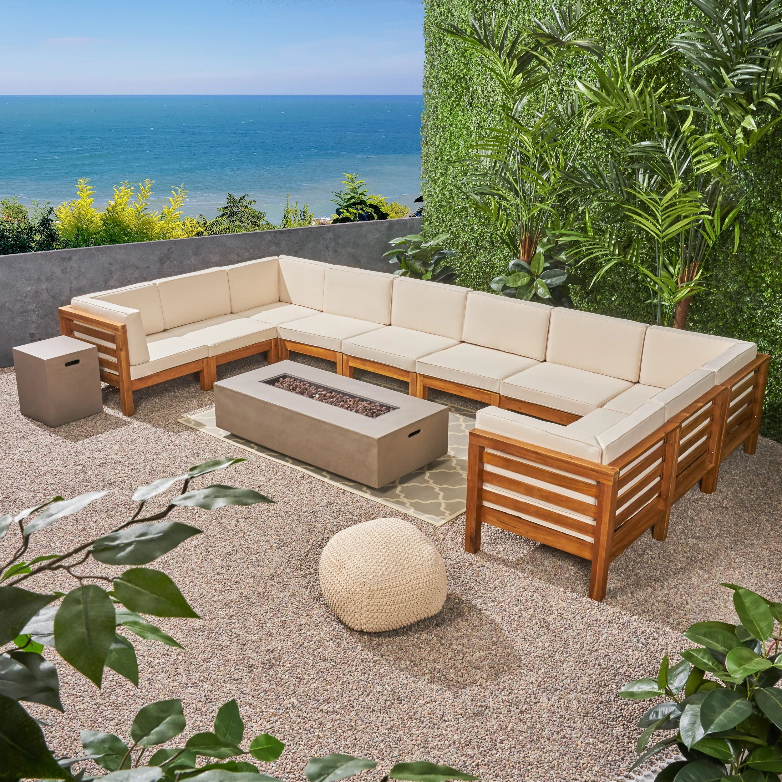 Ravello Outdoor 12 Piece U-Shaped Sectional Sofa Set with Fire Pit - furnishings