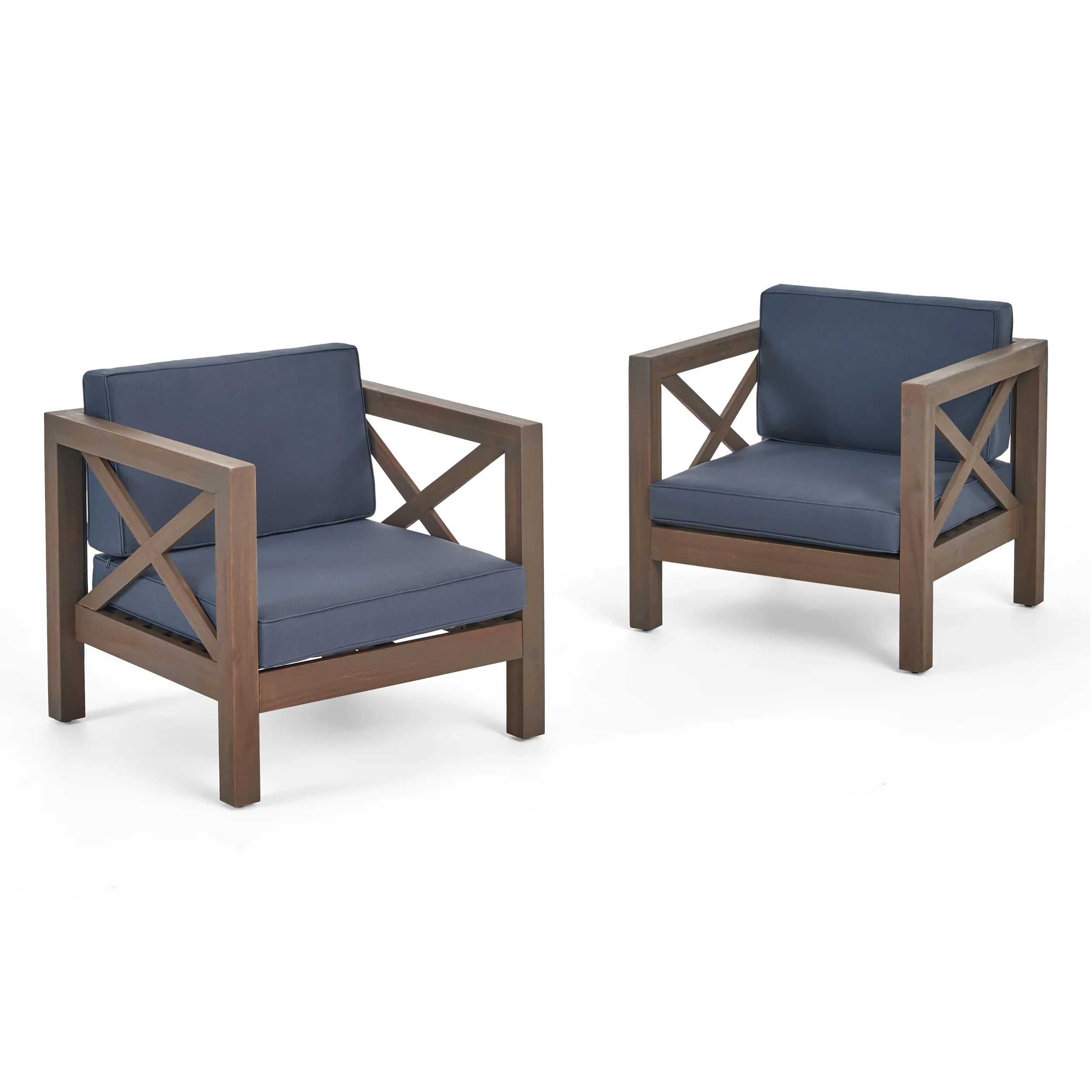Indira Outdoor Acacia Wood Club Chairs with Cushions (Set of 2) - furnishings
