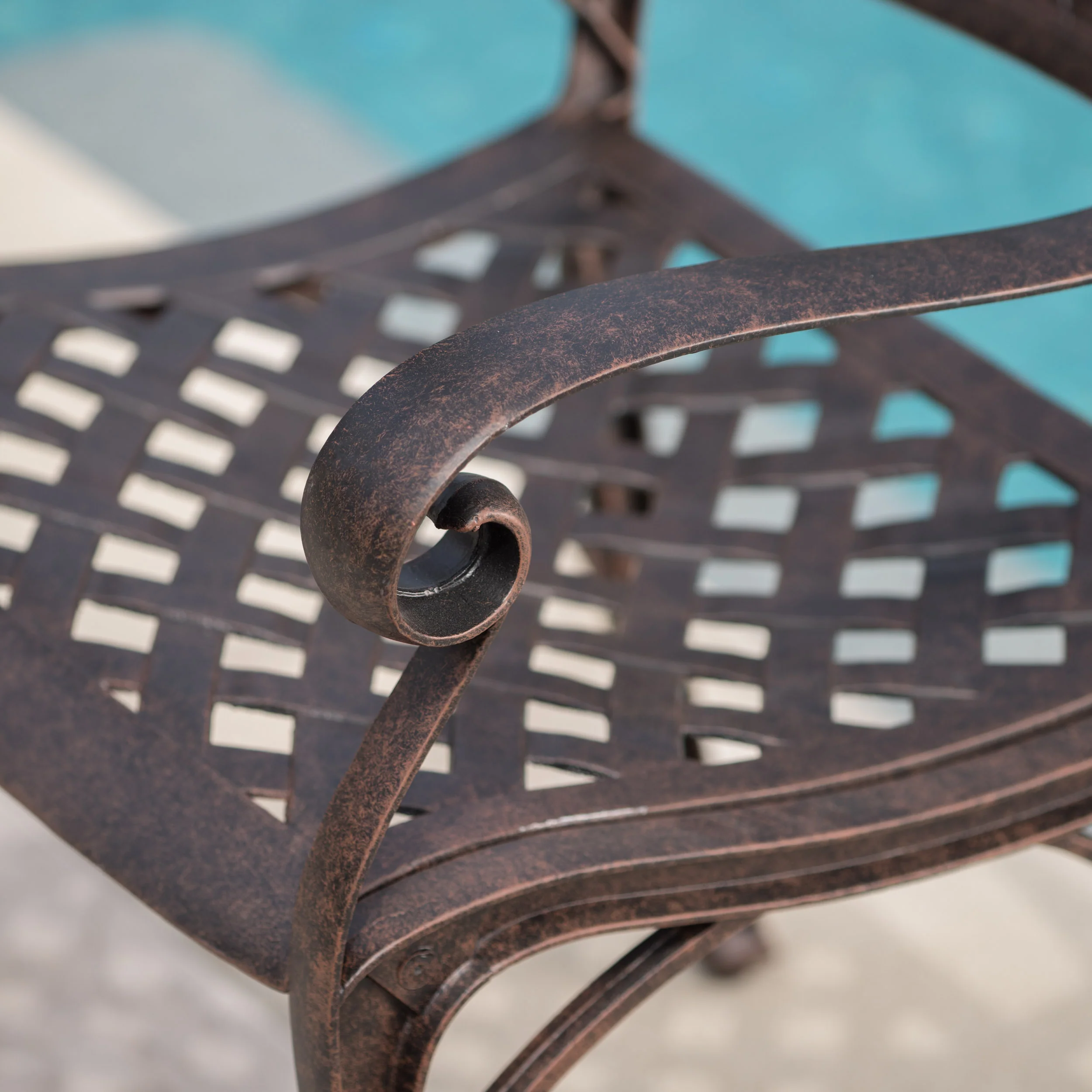 Louis Outdoor 3 Piece Bronze Finished Cast Aluminum Chat Set - furnishings