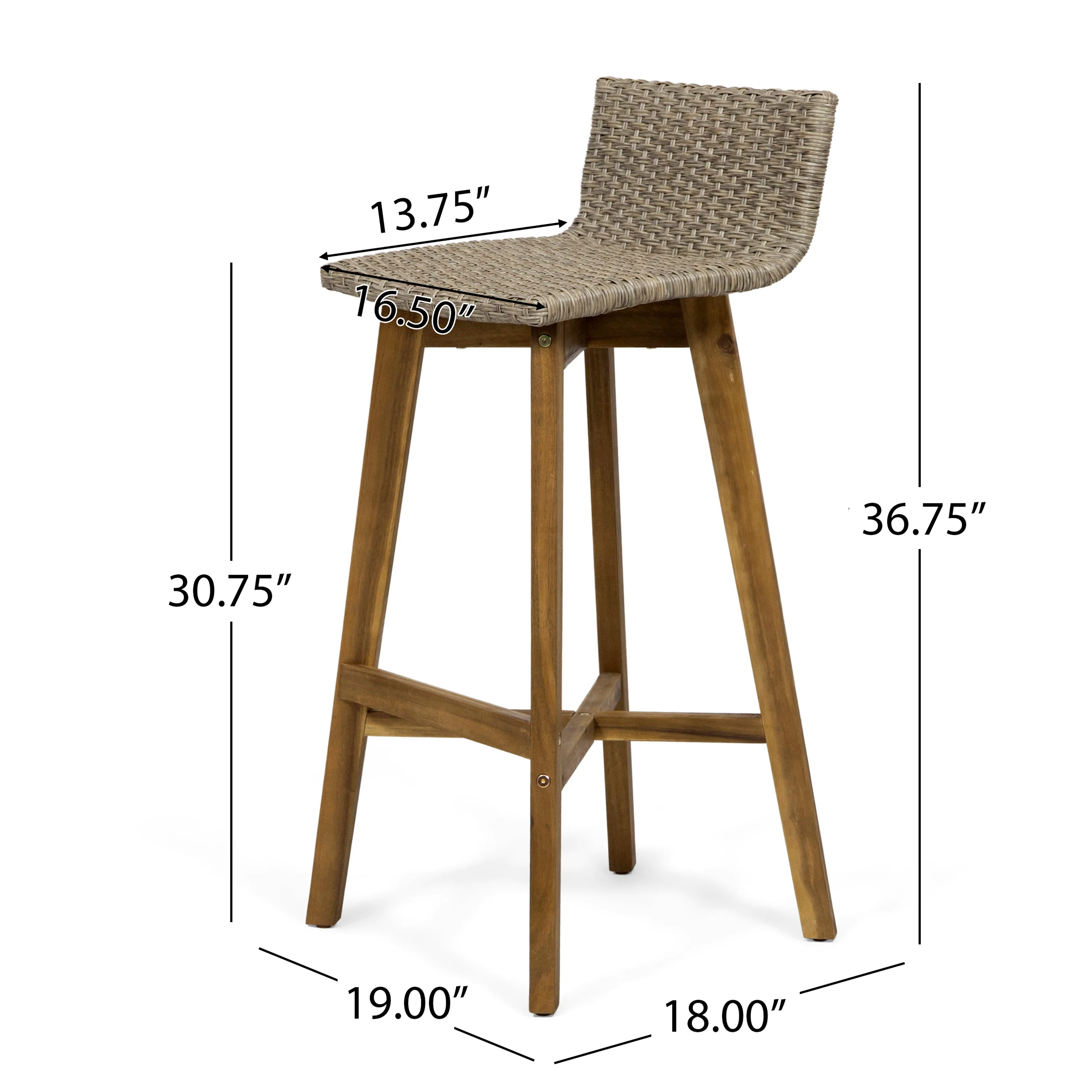 Jessie Outdoor Wood & Wicker Barstools (Set of 4) - furnishings