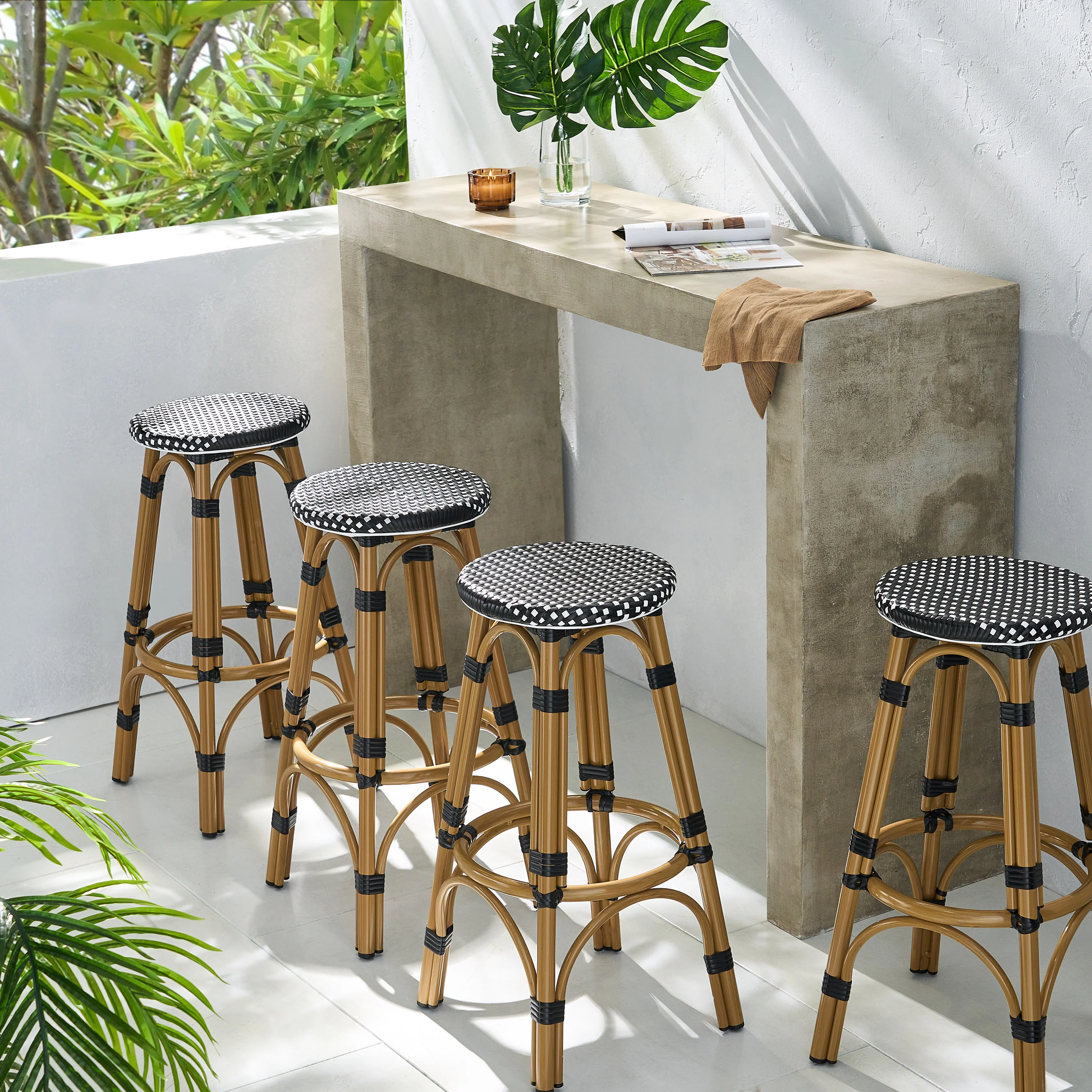Dohney Outdoor French Aluminum 29.5 Inch Barstools, Set of 4 - furnishings