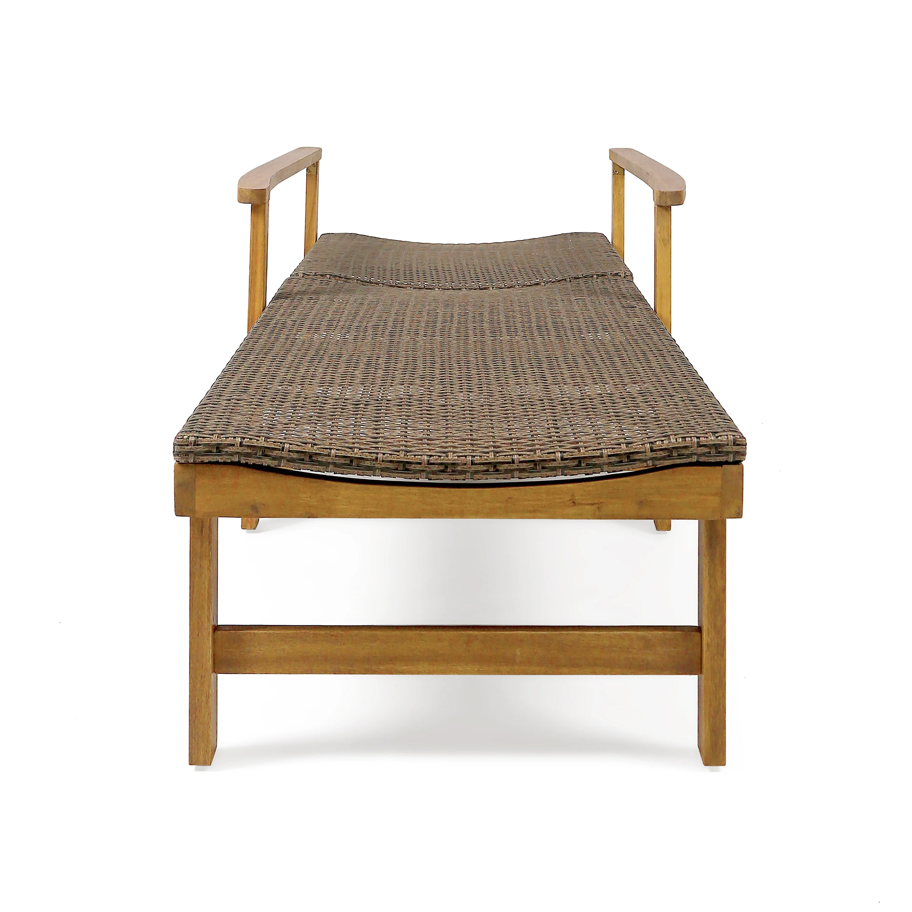 Kyle Outdoor Rustic Acacia Wood Chaise Lounge with Wicker Seating - furnishings
