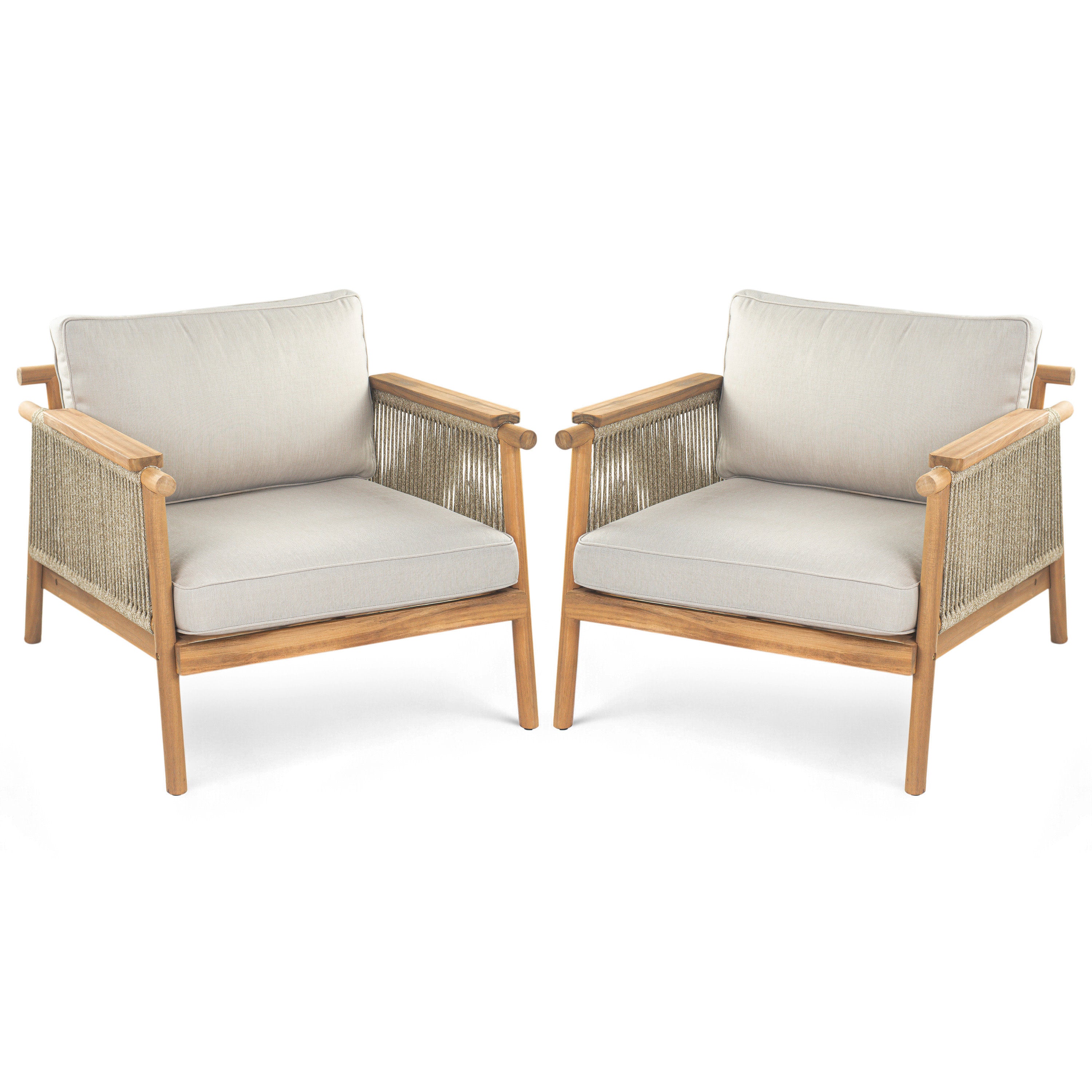 Solstic Outdoor Acacia Wood Club Chair with Beige Cushions - furnishings
