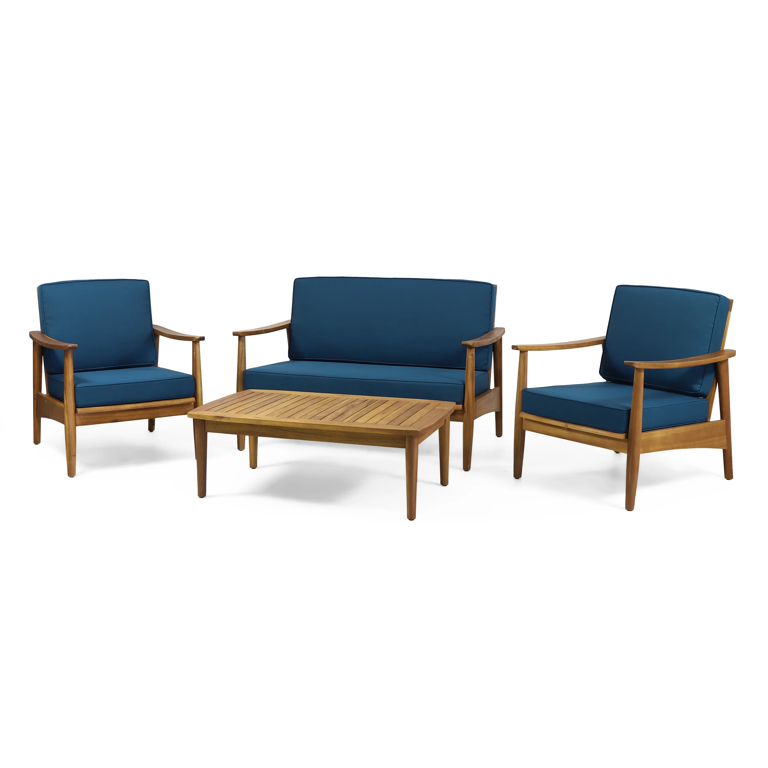 Emmry Outdoor Acacia Wood 4 Seater Chat Set with Coffee Table - furnishings