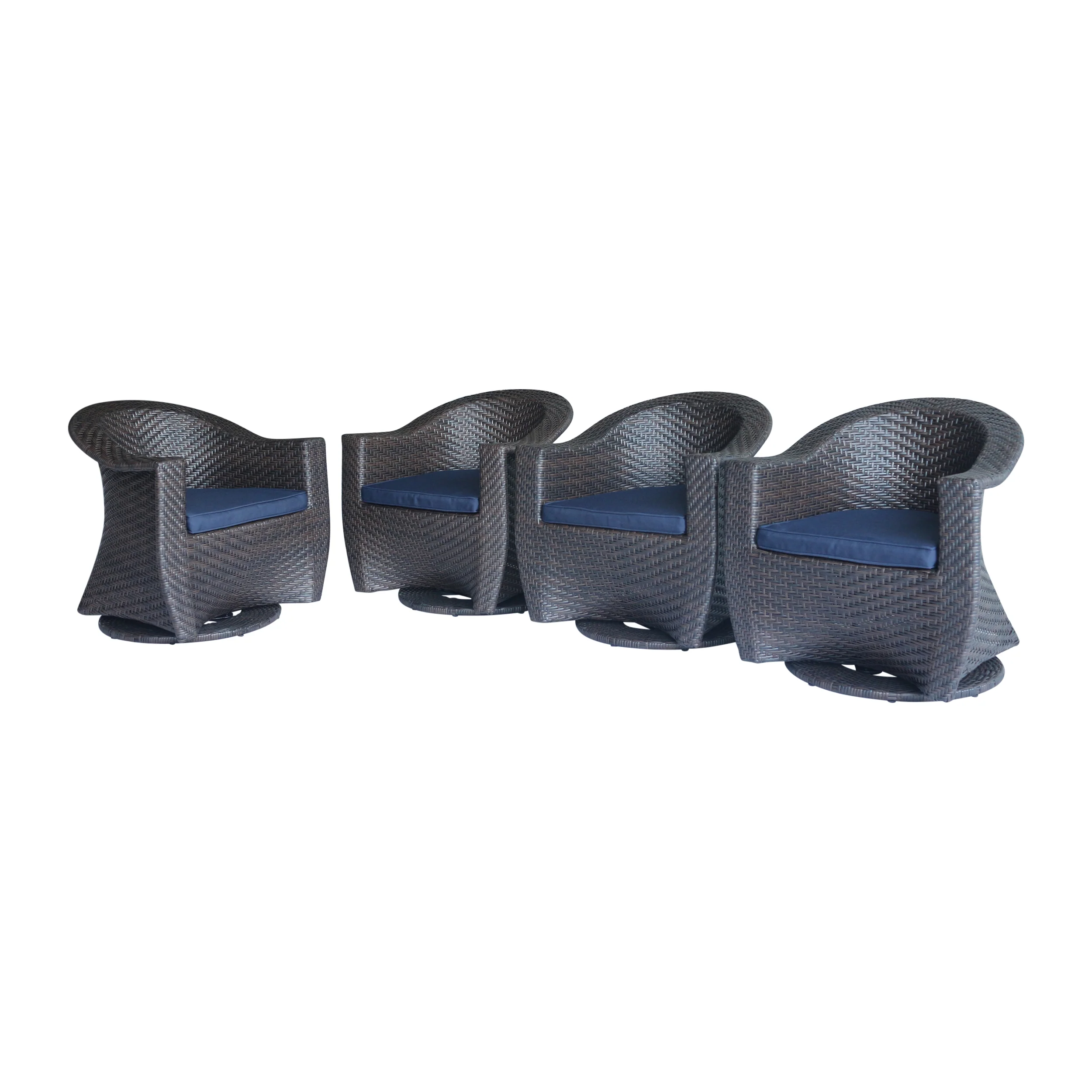 Florence Patio Swivel Chairs, Wicker with Outdoor Cushions, Multi-Brown and Navy Blue - furnishings
