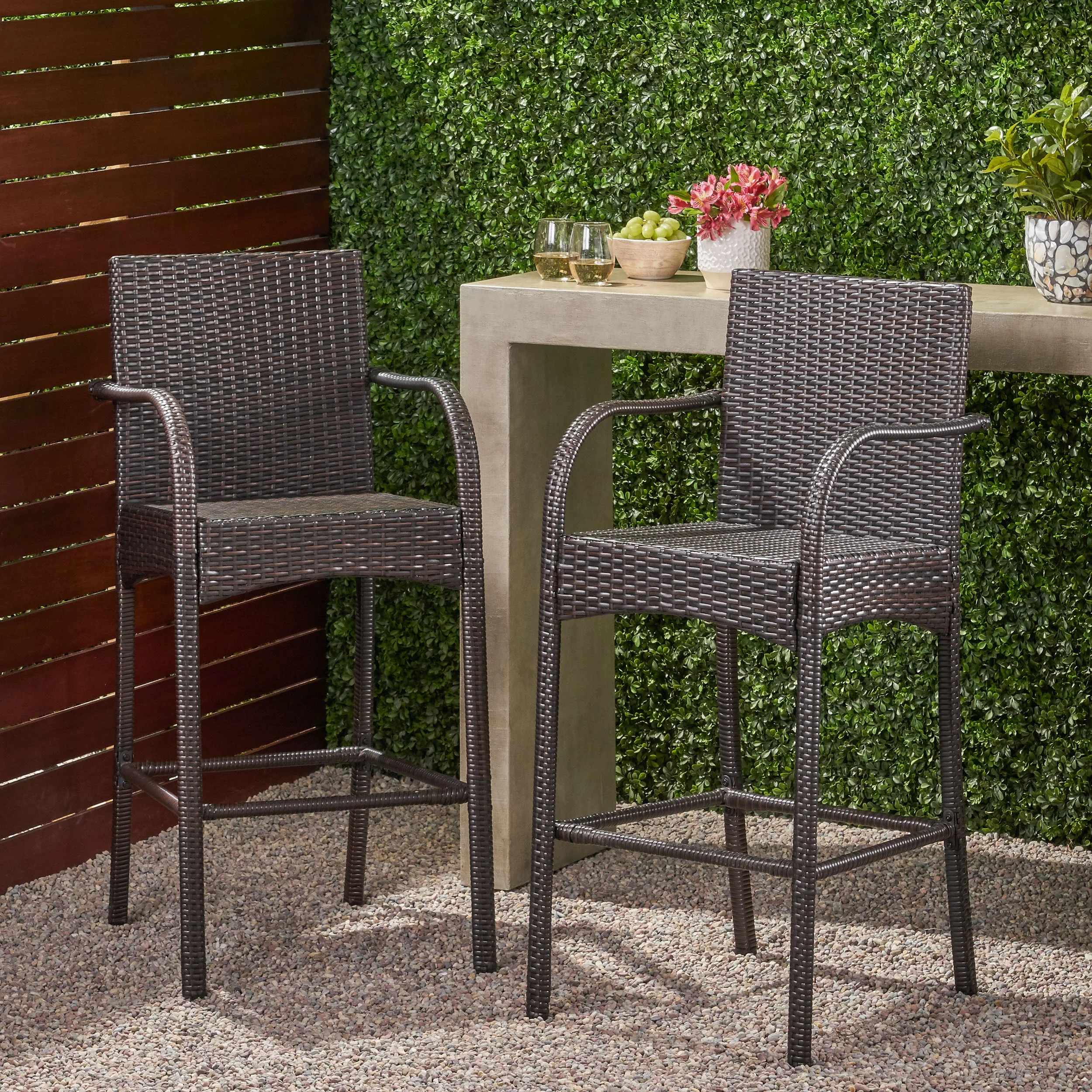 Iremide Outdoor Wicker Barstool Chair (Set of 2) - furnishings