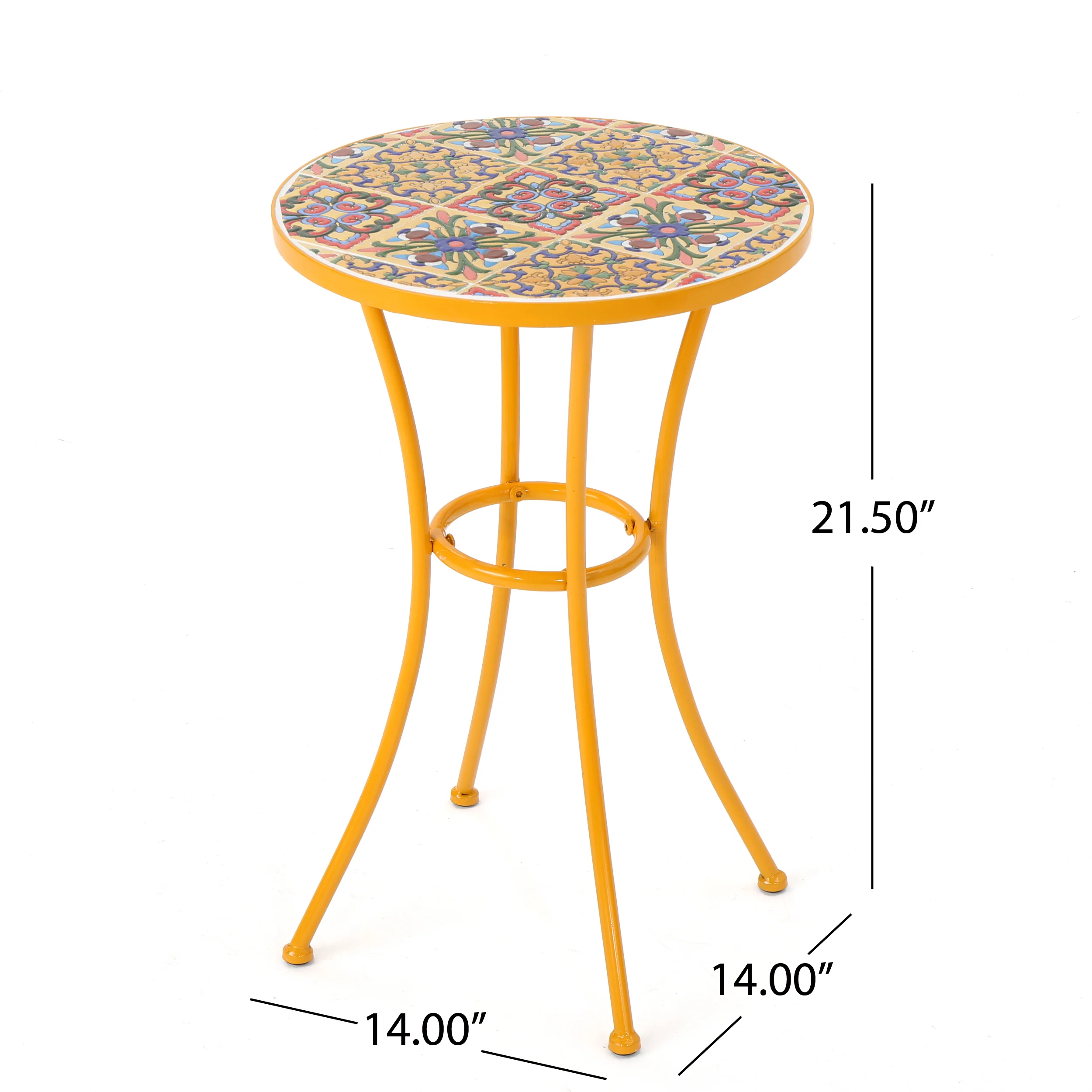 Brienne Outdoor Yellow Ceramic Tile Side Table with Iron Frame - furnishings
