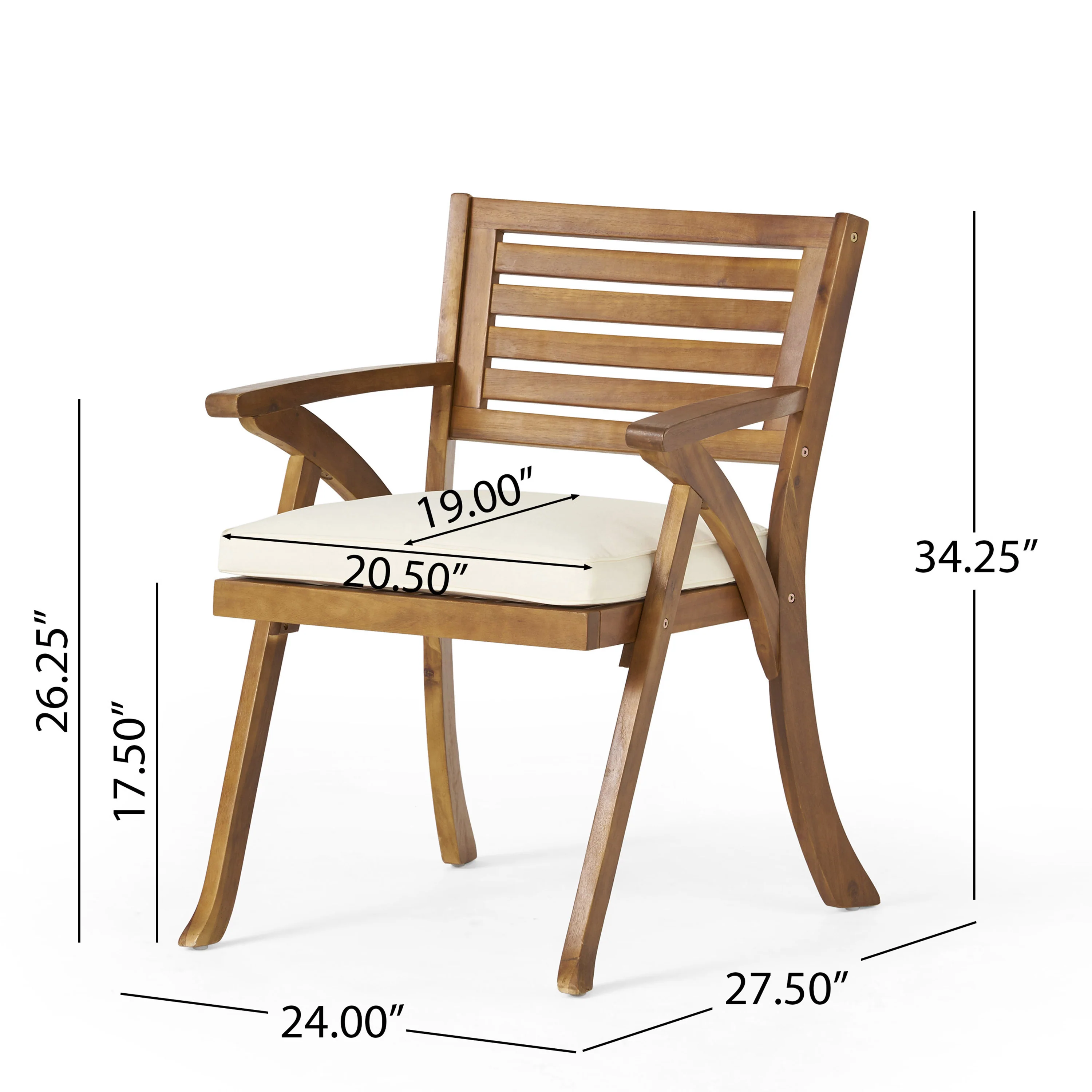 Helen Outdoor Teak Finish Acacia Wood Arm Chair (Set of 2) - furnishings