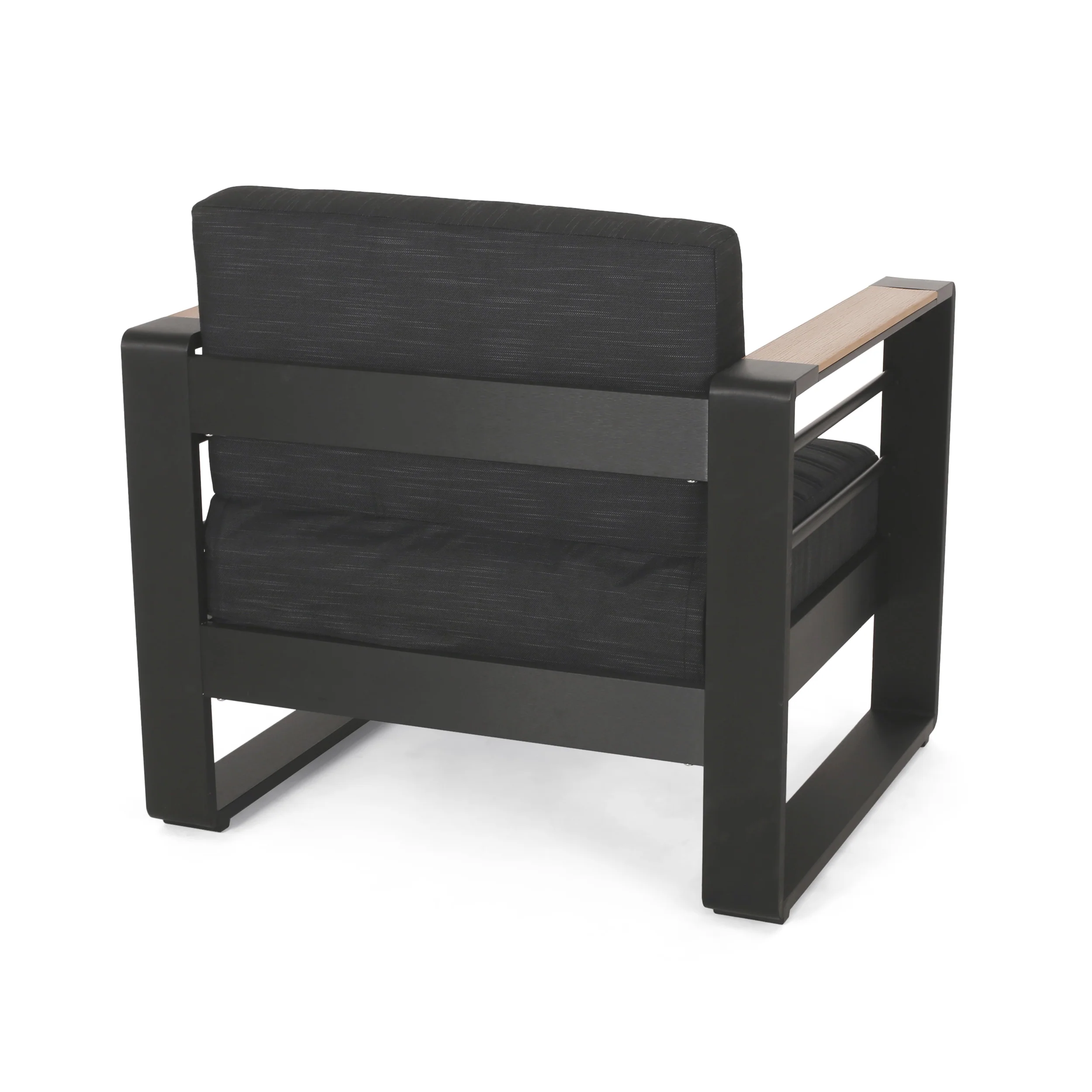 Hooven Outdoor Aluminum 4 Seater Chat Set with Fire Pit, Black, Natural, and Dark Gray - furnishings