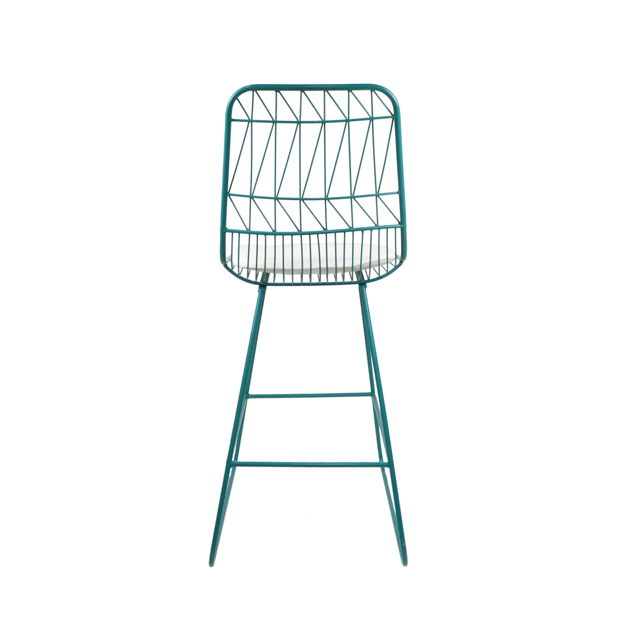 Hedy Outdoor Wire Counter Stools with Cushions (Set of 2), Teal and Ivory - furnishings
