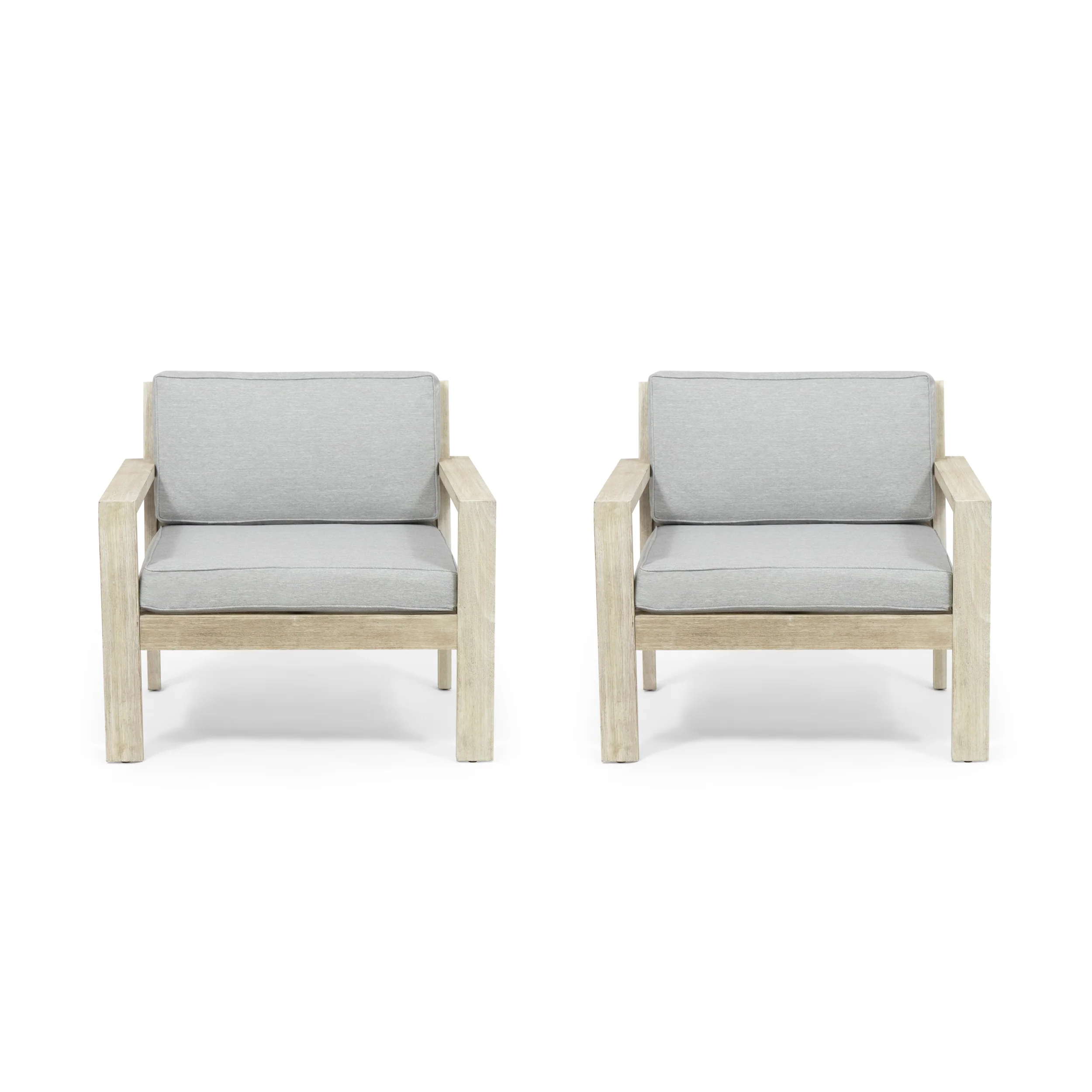 Ben Outdoor Acacia Wood Club Chairs with Cushions (Set of 2) - furnishings