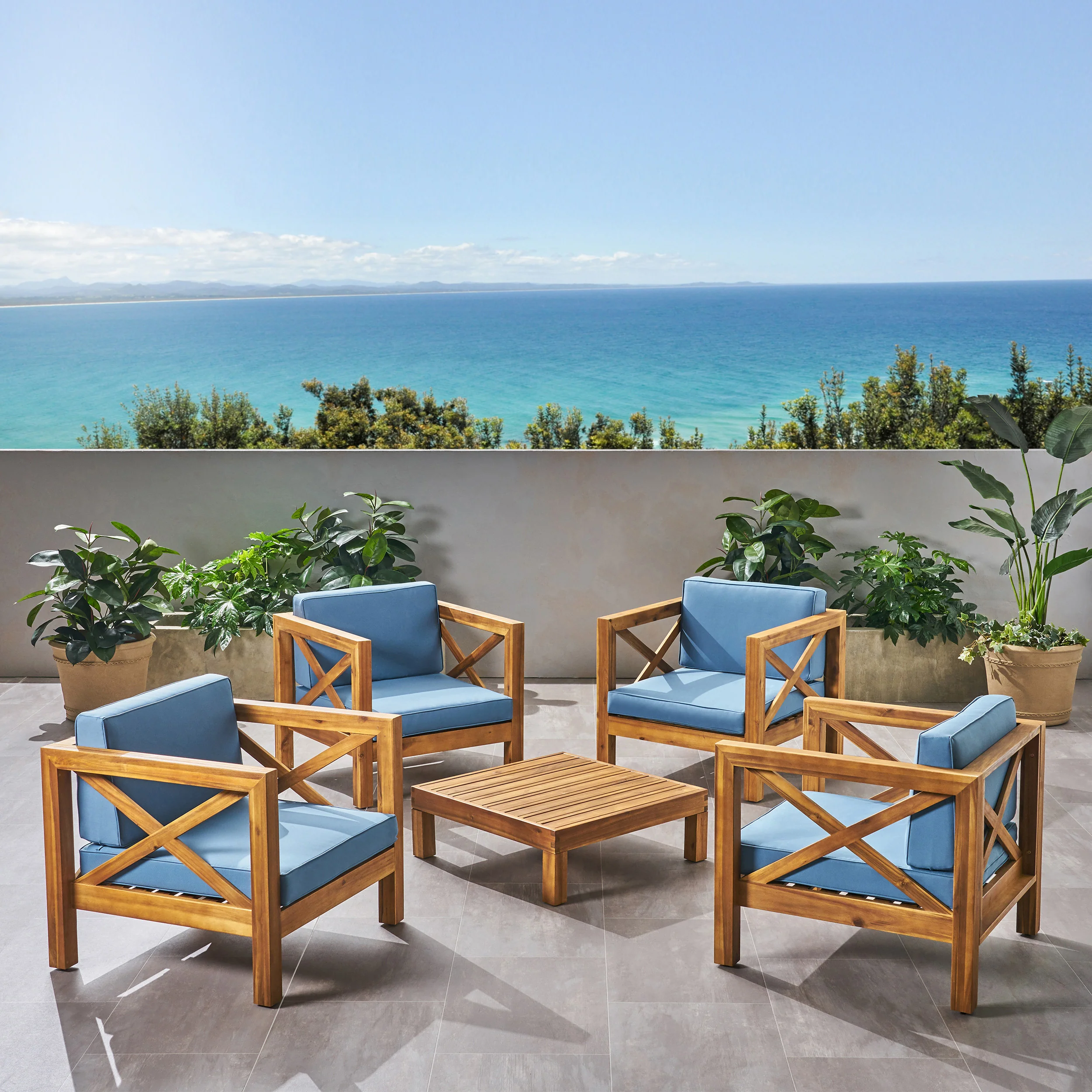 Morgan Outdoor 4 Seater Acacia Wood Club Chair and Coffee Table Set - furnishings
