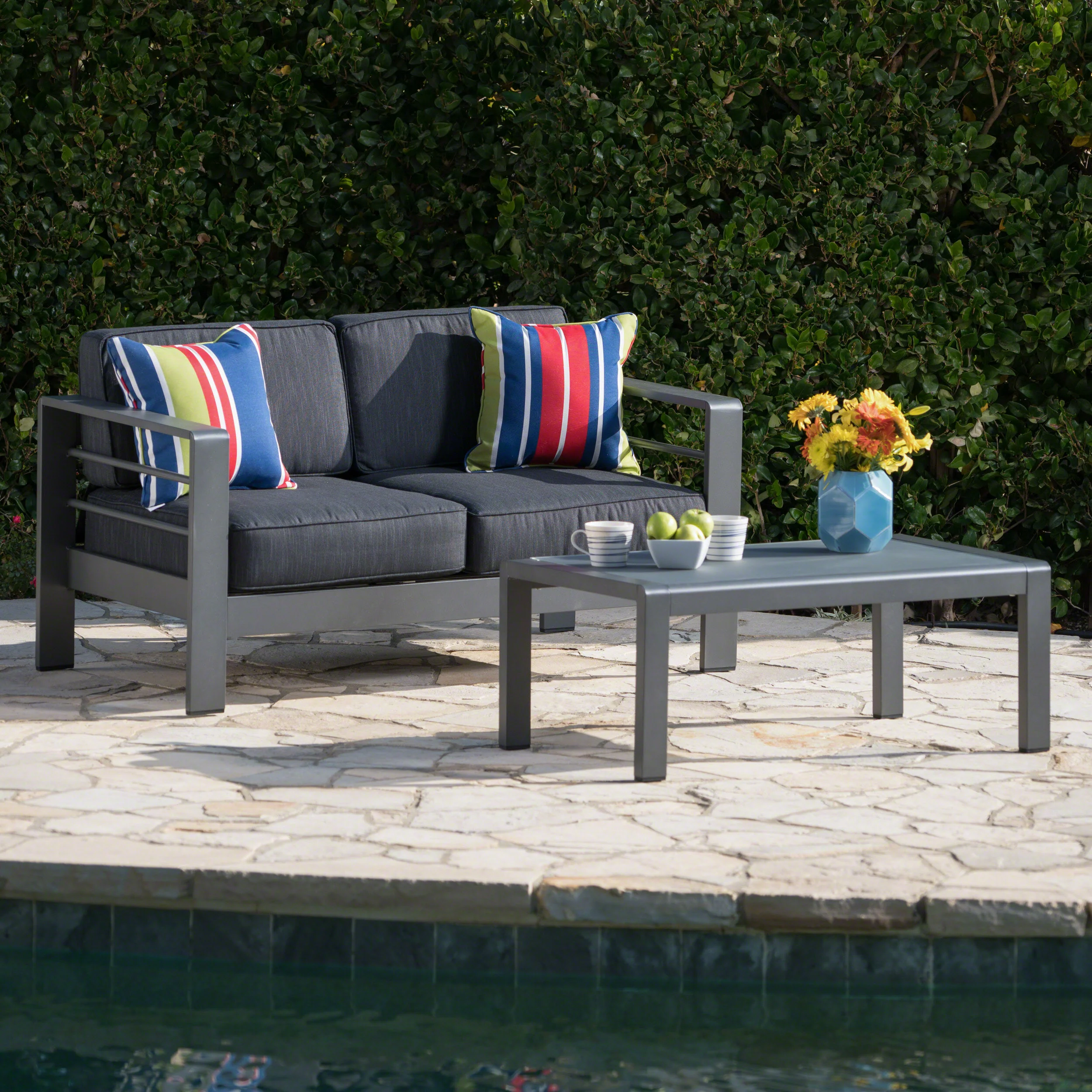 Crested Bay Outdoor Aluminum Loveseat and Coffee Table Set - furnishings