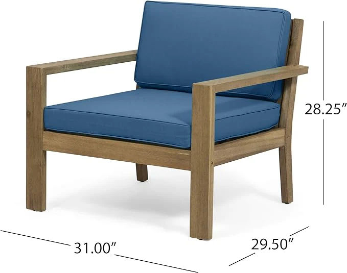 Ben Outdoor Acacia Wood Club Chairs with Cushions (Set of 2) - furnishings